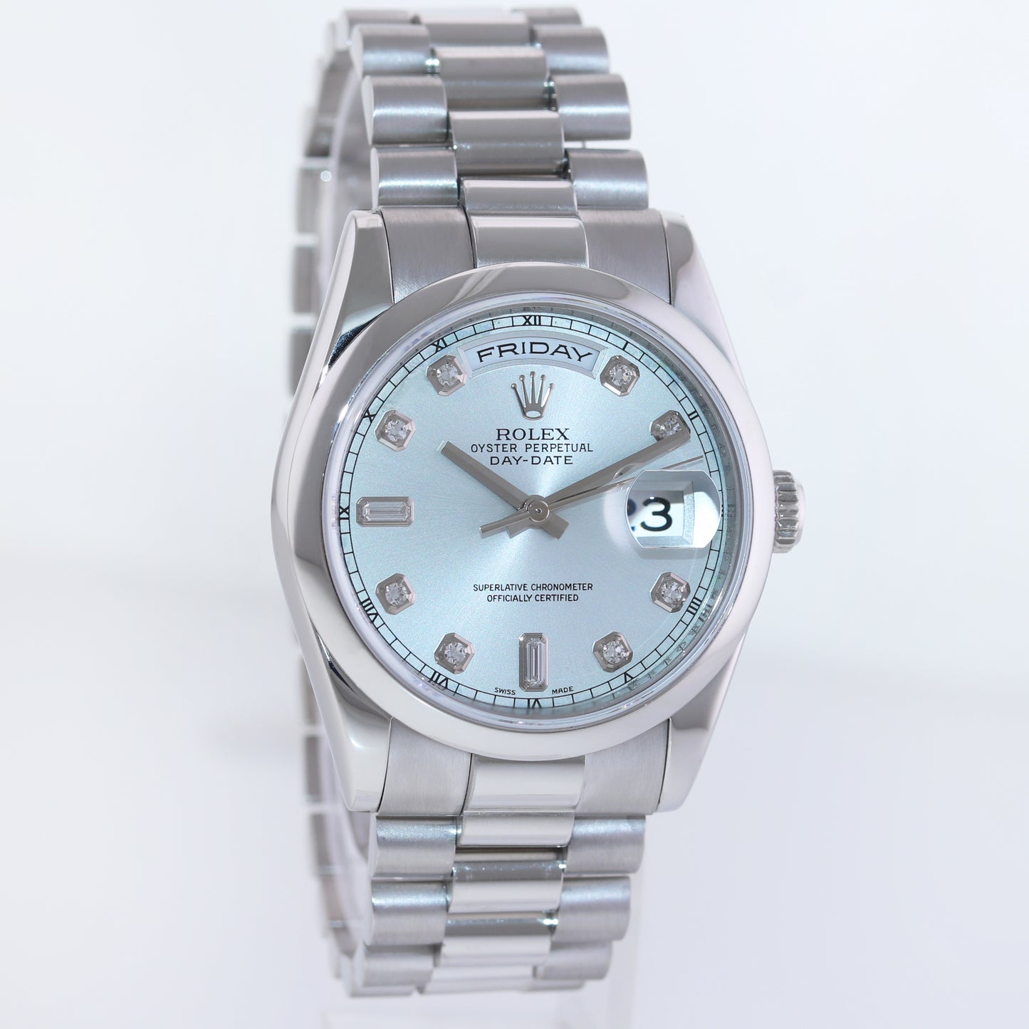 2007 MINT Rolex Platinum President 118206 Glacier Blue Diamond Day Date Watch Box