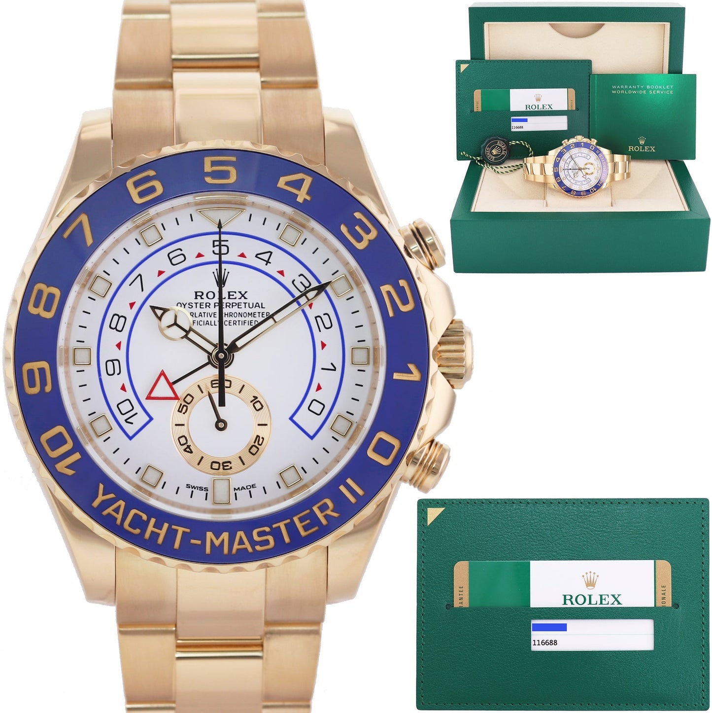 MINT PAPERS MERCEDES HANDS Rolex Yacht-Master 2 Yellow Gold 44mm 116688 Watch