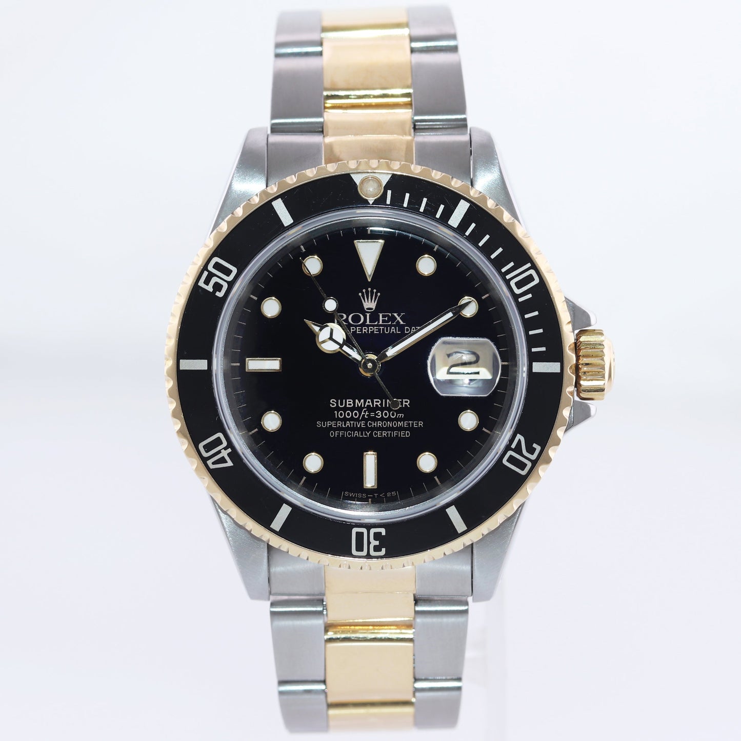 Rolex Submariner 16613 Gold Steel 40mm Two Tone Black Dial Watch Box