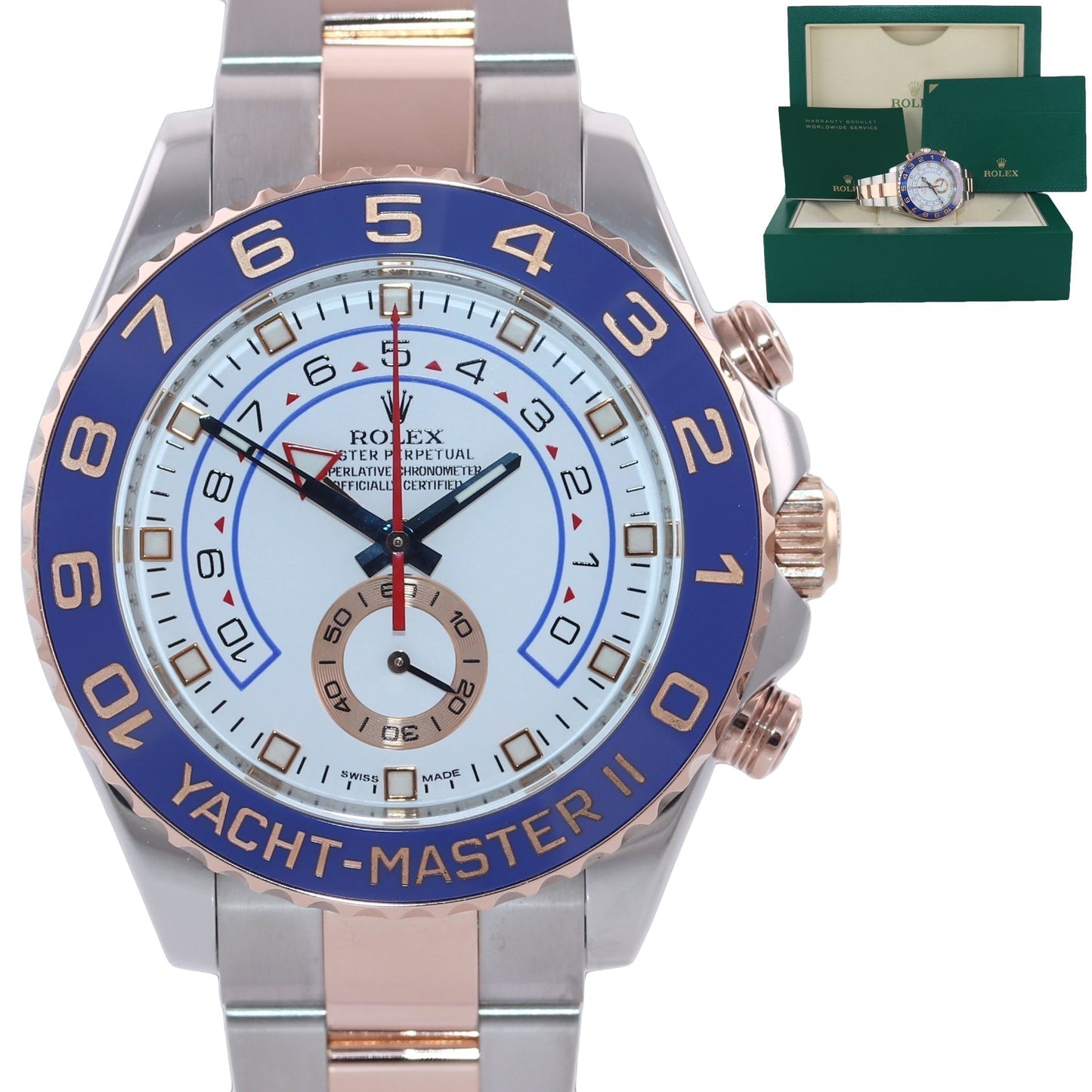 MINT 2017 Rolex Yacht-Master II 116681 Steel Everose Gold Blue hands 44mm Watch Box
