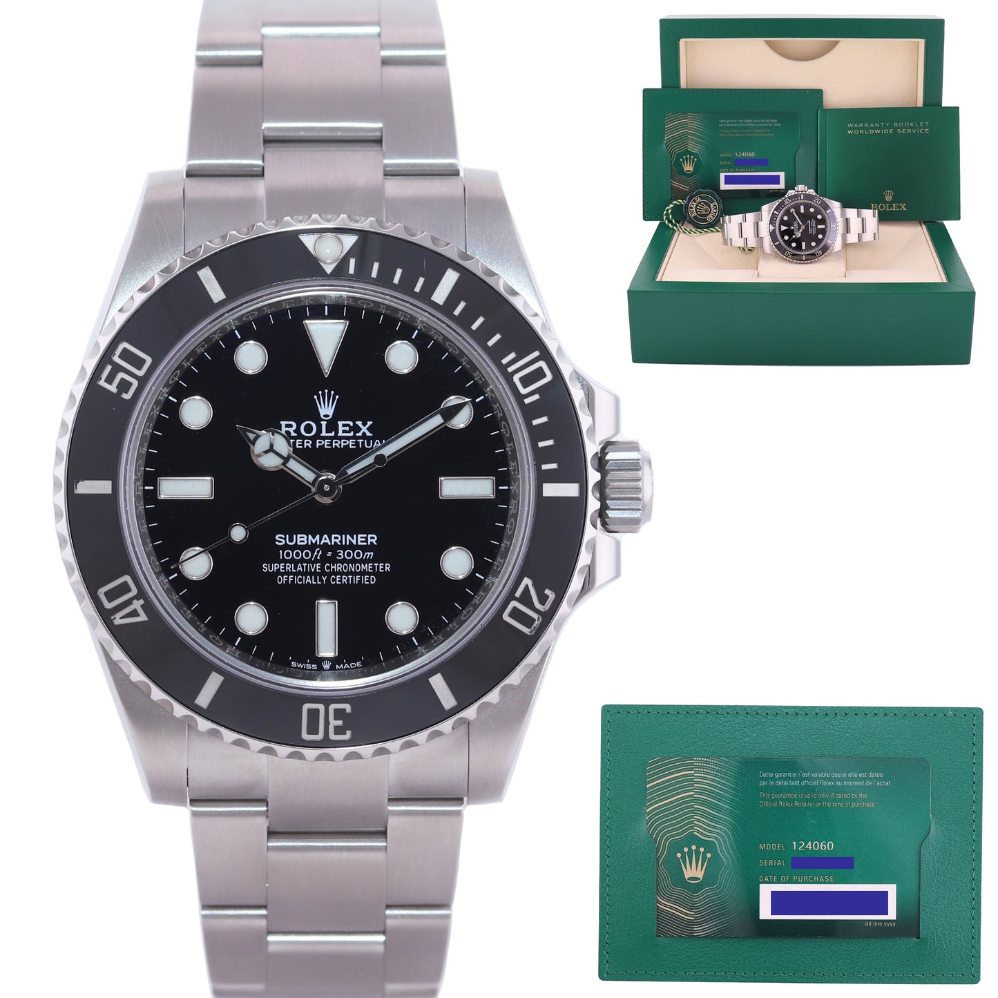 NEW 2021 PAPERS Rolex Submariner 41mm Black Ceramic 124060LN No Date Watch