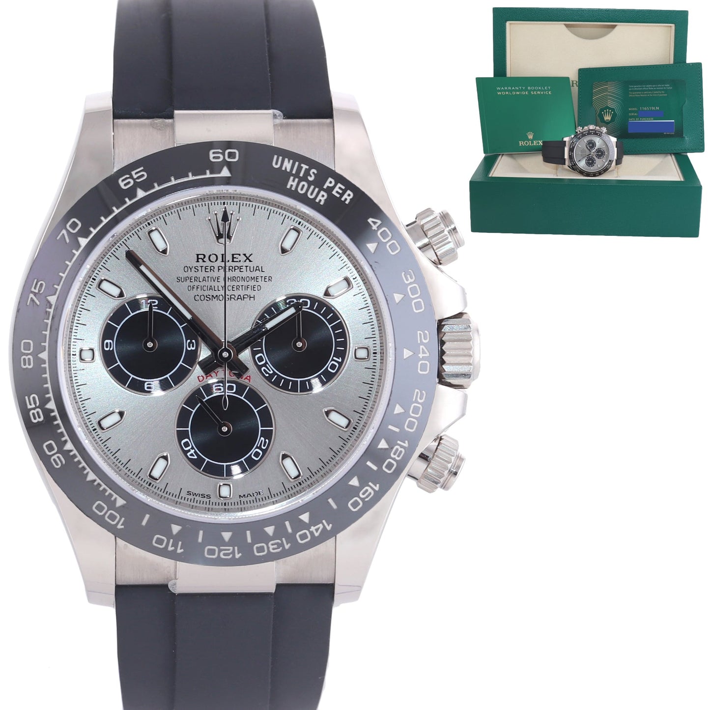 2021 NEW Papers Rolex Daytona 116519LN 18K White Gold Ceramic Silver Watch Box