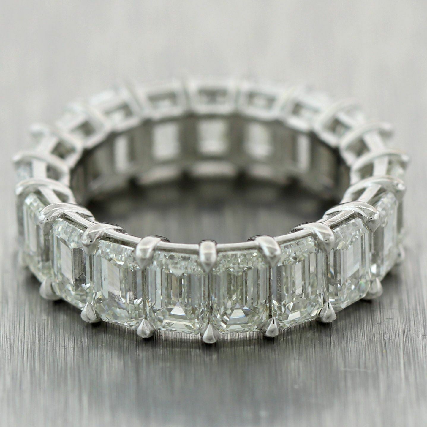 Modern Platinum 9.55ctw Emerald Cut Diamond Eternity Wedding Band Ring