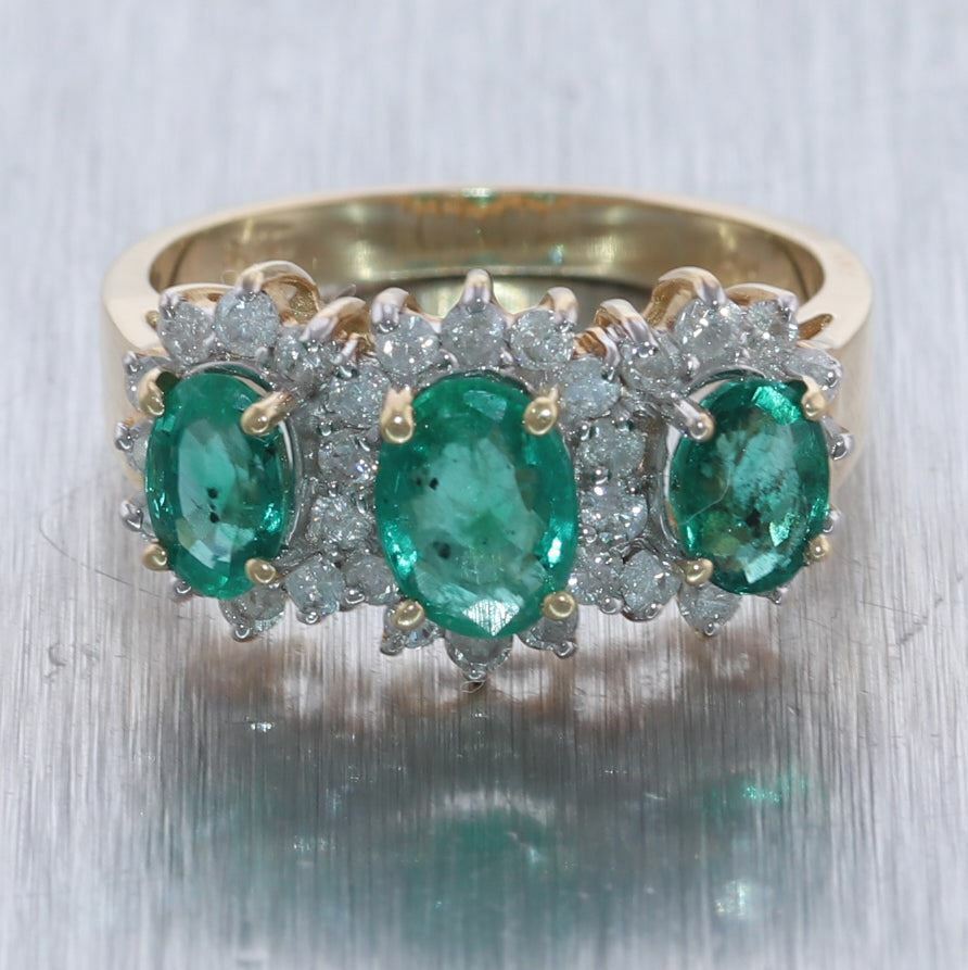 Vintage Estate 14k Yellow Gold 2.75ctw Emerald & Diamond Band Ring