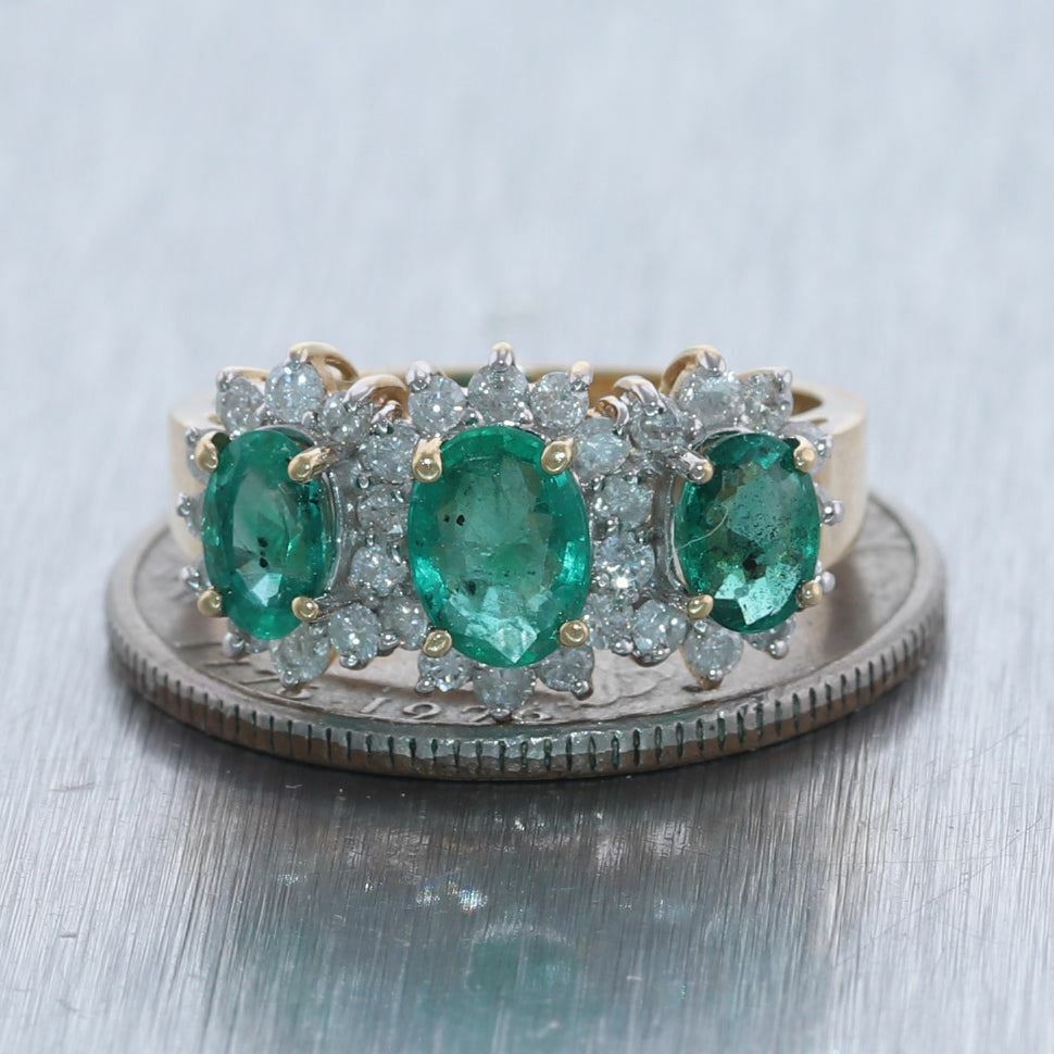 Vintage Estate 14k Yellow Gold 2.75ctw Emerald & Diamond Band Ring