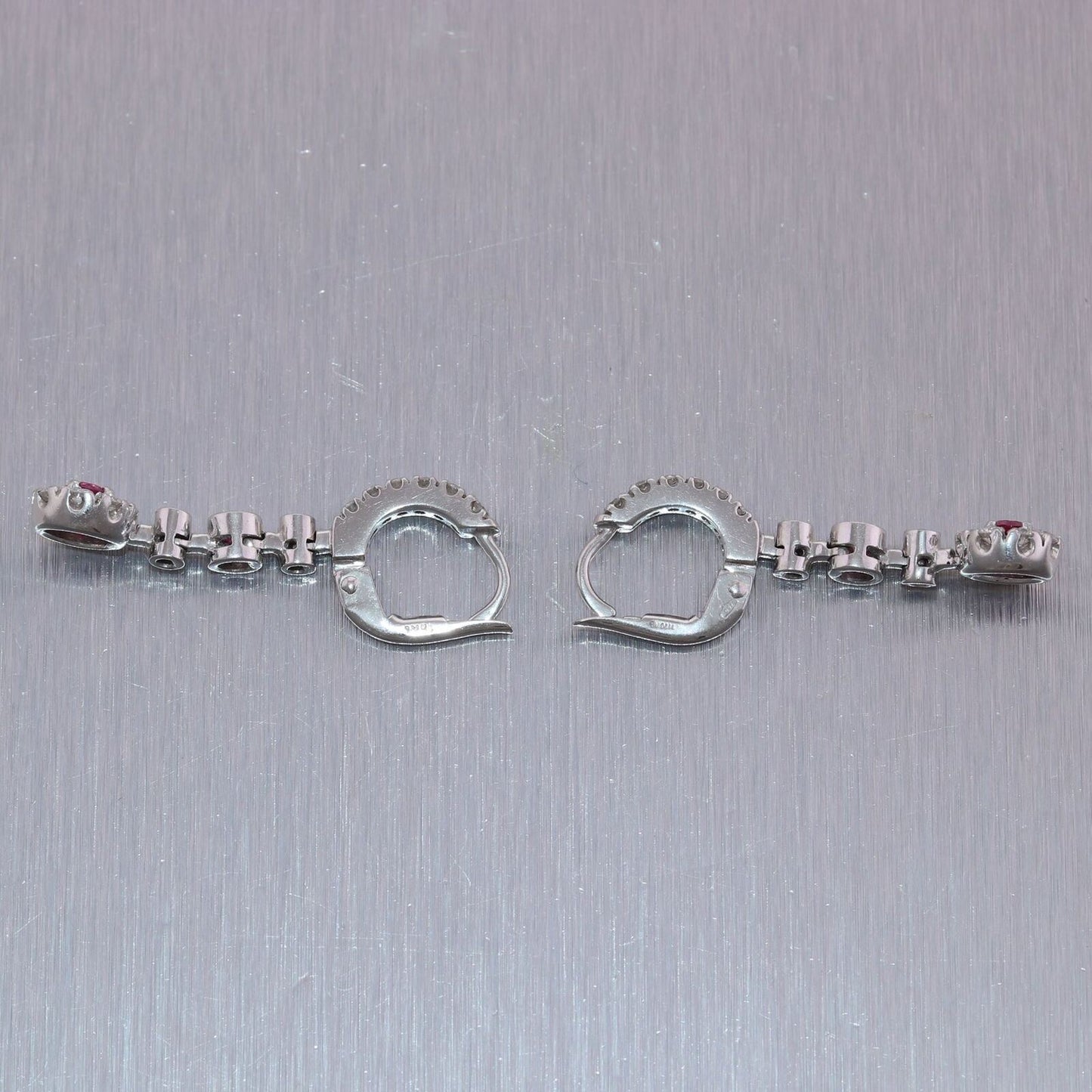 Modern 18k White Gold 1.50ctw Diamond & Ruby Dangle Earrings