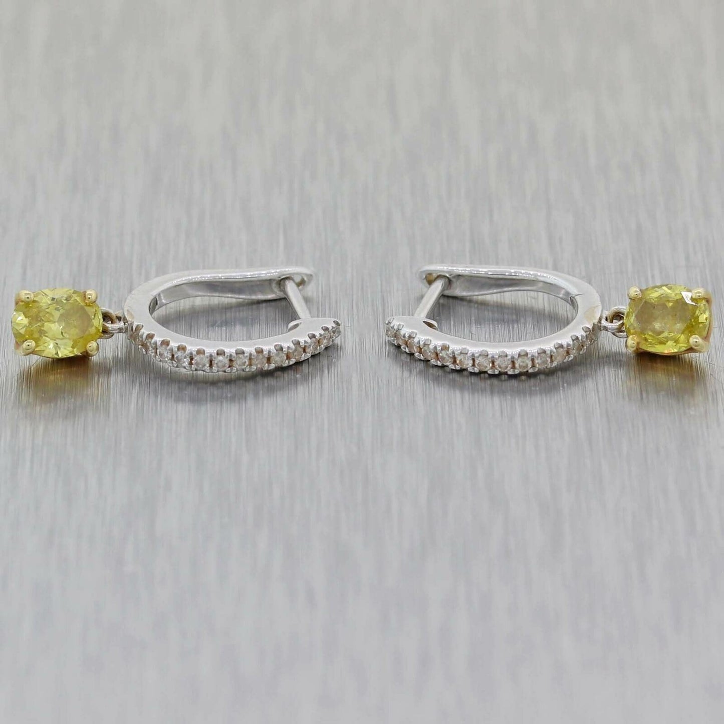 Oval Cut Fancy Yellow 1.05ctw Diamond 18k White Gold Earrings