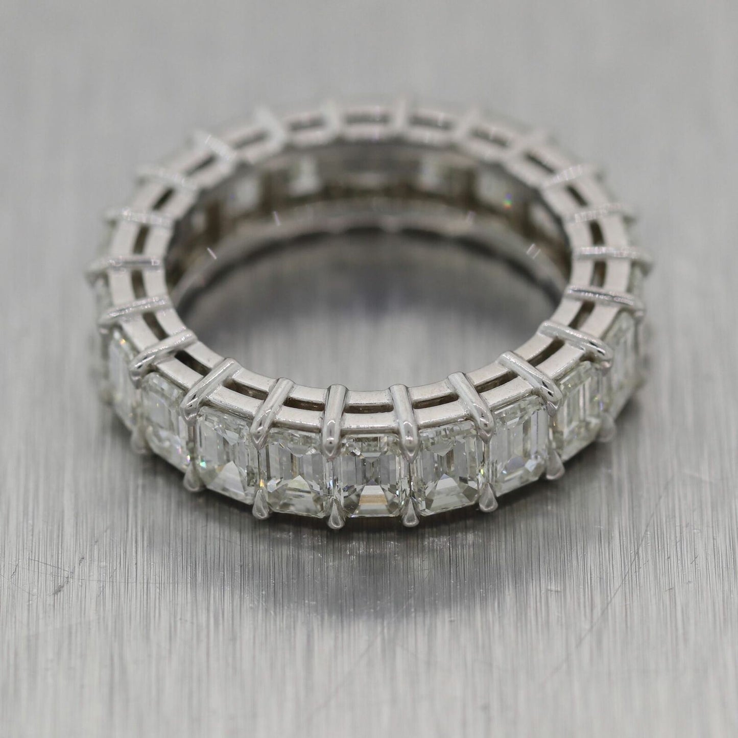 Modern Platinum 5.47ctw Emerald Cut Diamond Eternity Band Ring