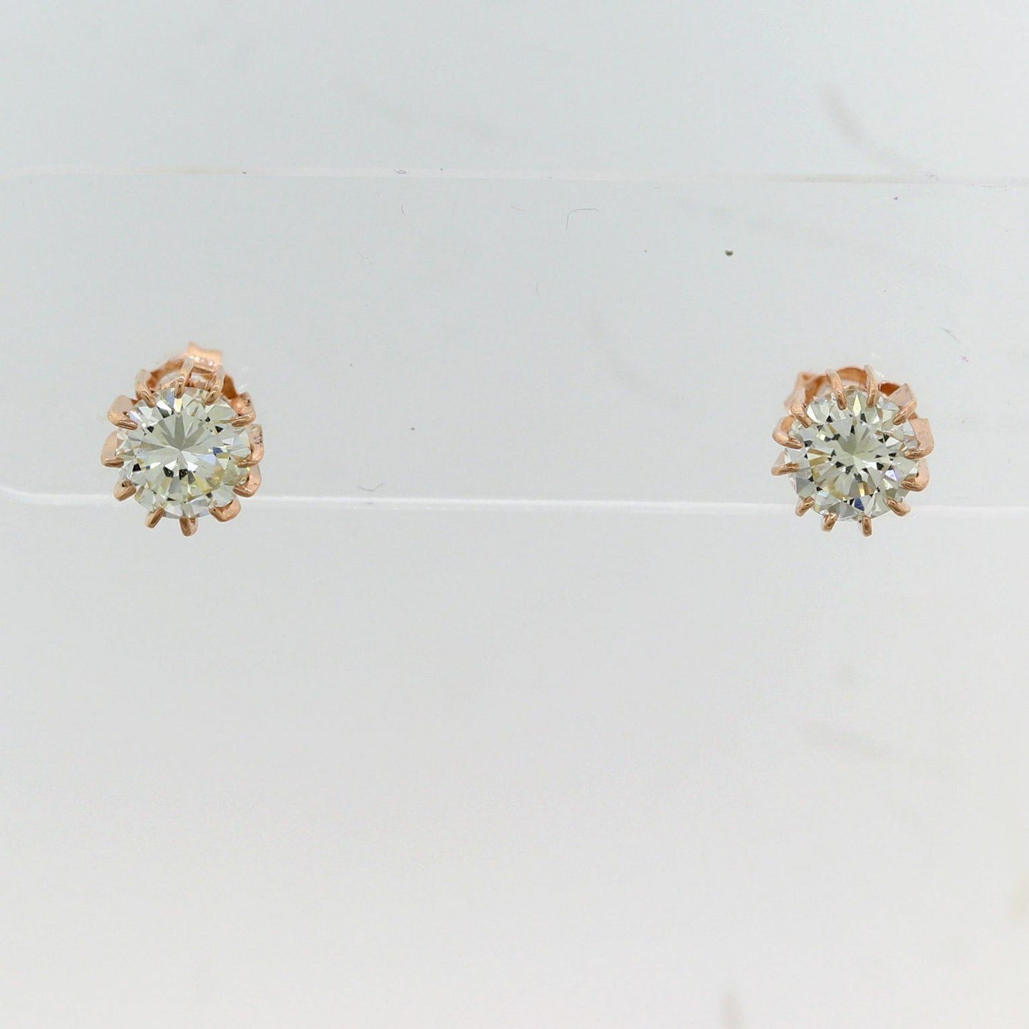 Vintage Estate 14k Rose Gold 1.75ctw Diamond Stud Earrings
