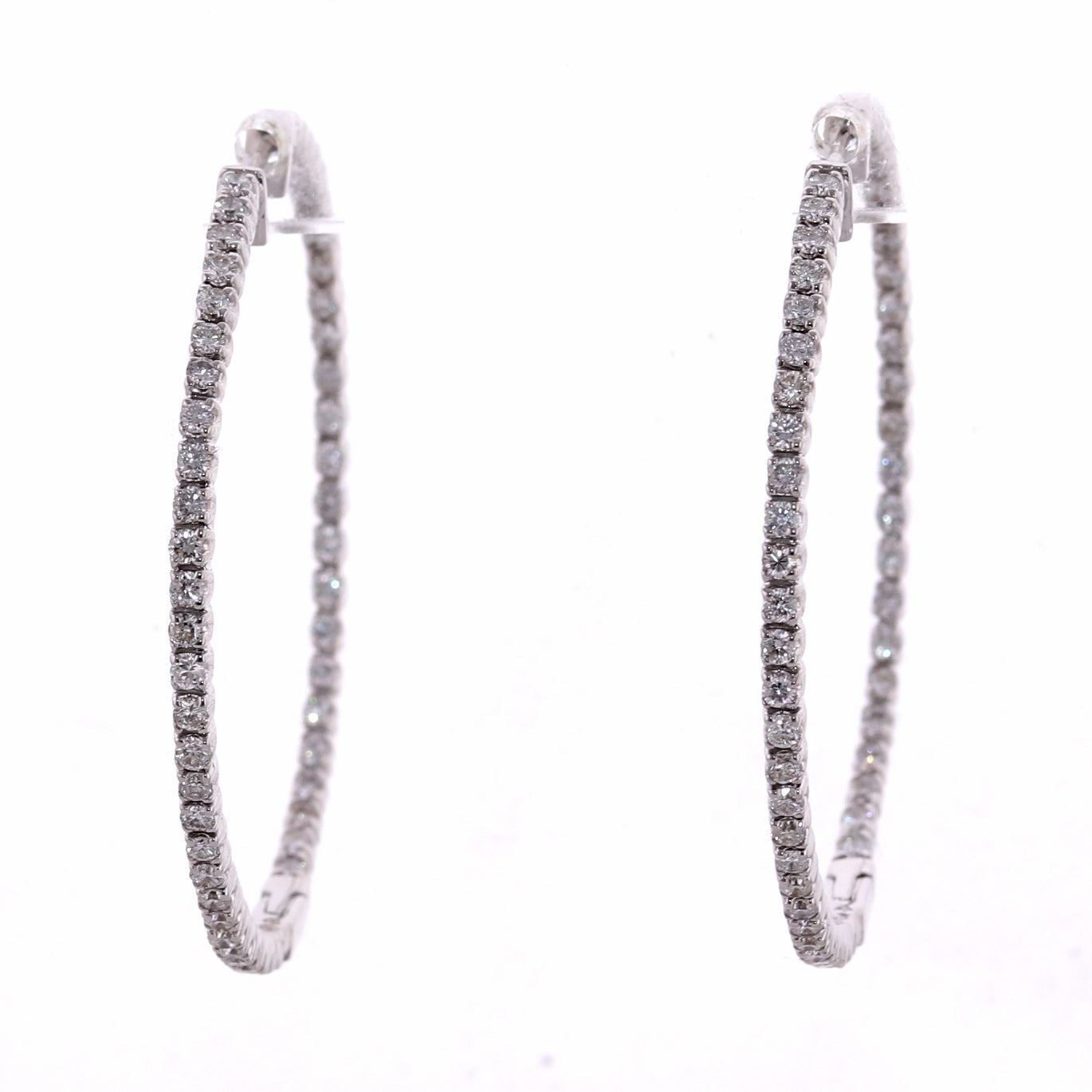 Modern 14k White Gold 2ctw Diamond In & Out Hoop Earrings