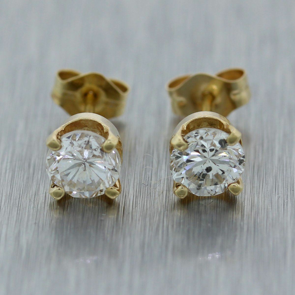 Modern 14k Yellow Gold 1.20ctw Diamond Earring Studs