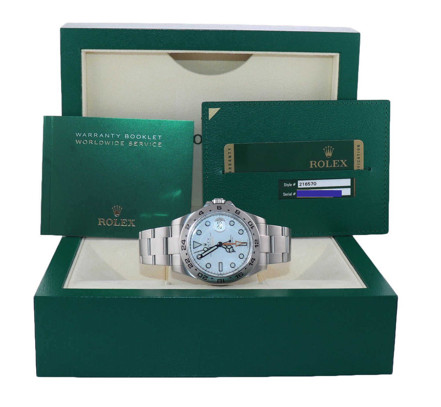 PAPERS Rolex Explorer II 42mm 216570 White Polar Steel Date Watch Box