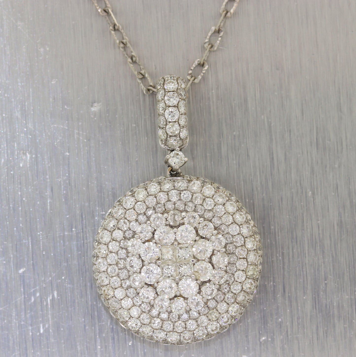 Modern 18k White Gold 6.25ctw Diamond Cluster 18" Necklace