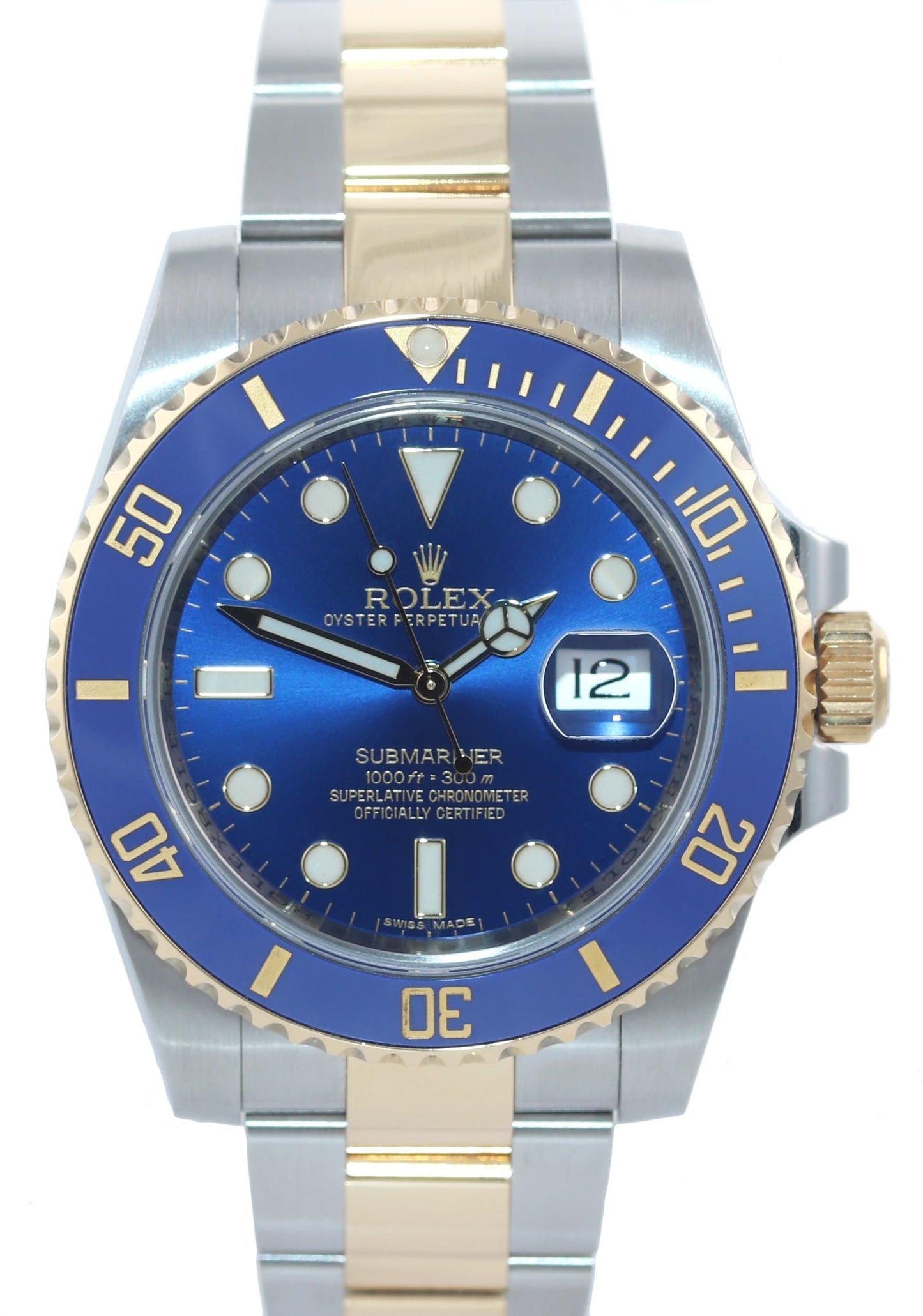2017 MINT BOX PAPERS Rolex Submariner Blue Ceramic 116613 Two Tone Gold Watch