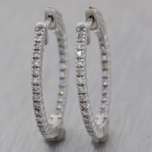 Ladies 14K White Gold .71ctw Diamond 2mm In-Out Hoop Earrings