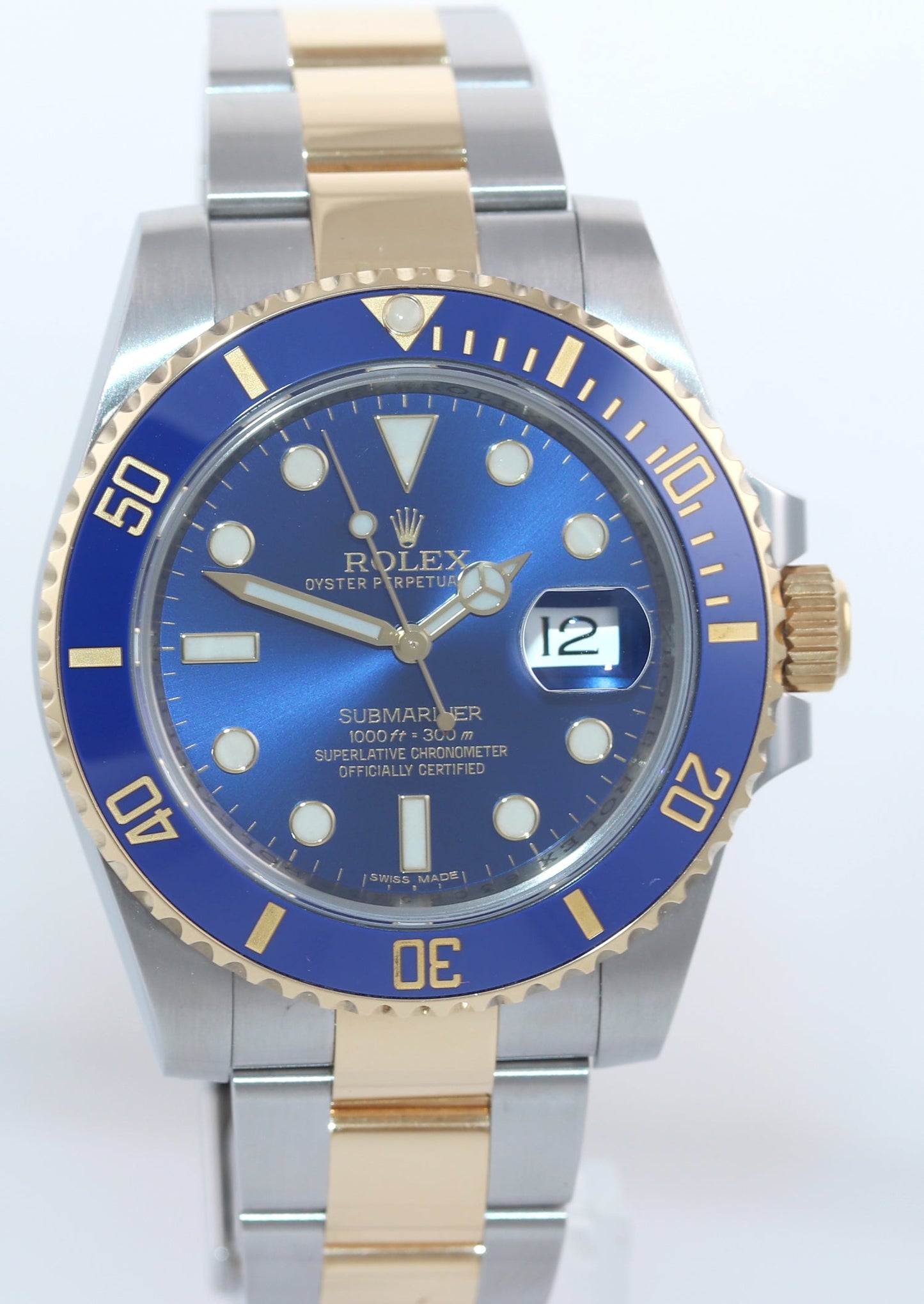 2019 MINT BOX PAPERS Rolex Submariner Blue Ceramic 116613 Two Tone Gold Watch