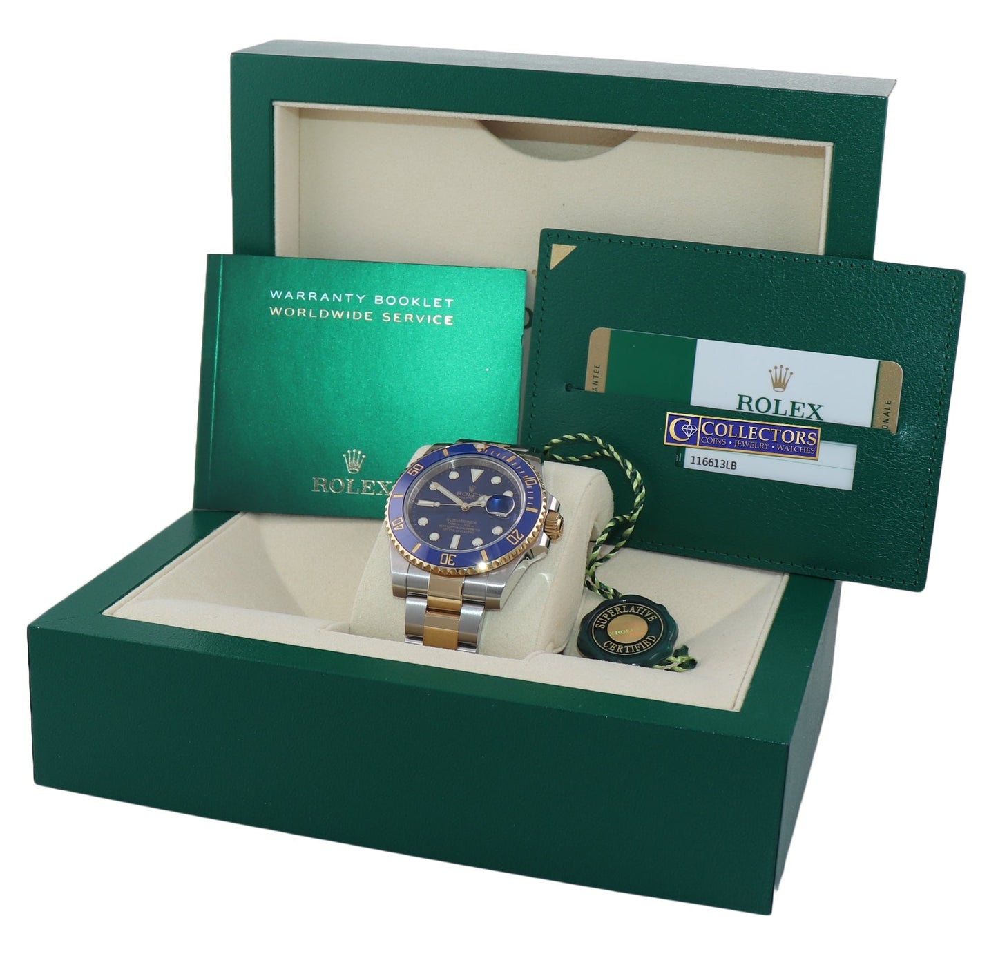 2019 MINT BOX PAPERS Rolex Submariner Blue Ceramic 116613 Two Tone Gold Watch