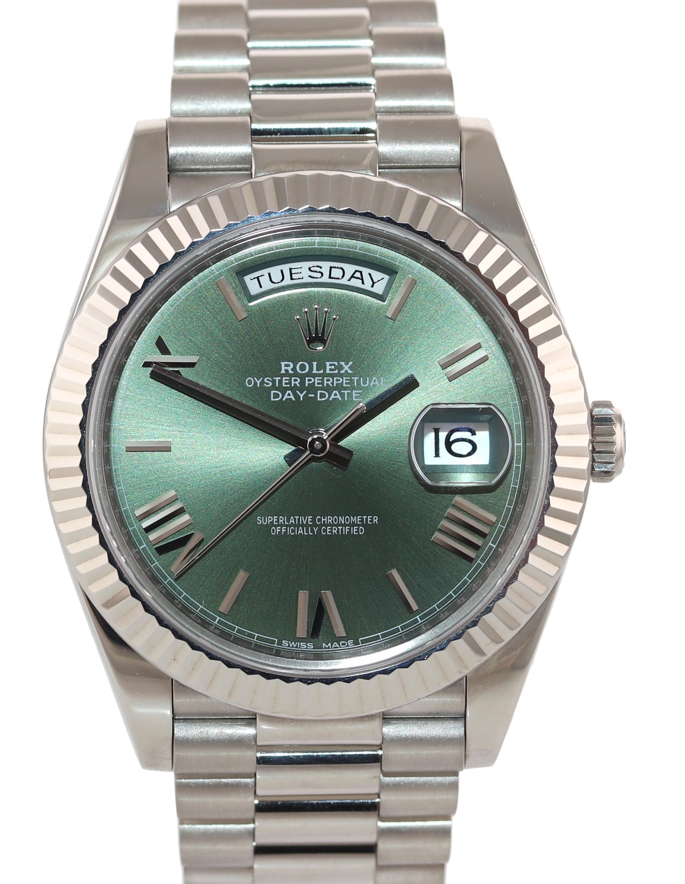 2021 Rolex Day Date 40 White Gold President GREEN OLIVE 228239 Watch Box