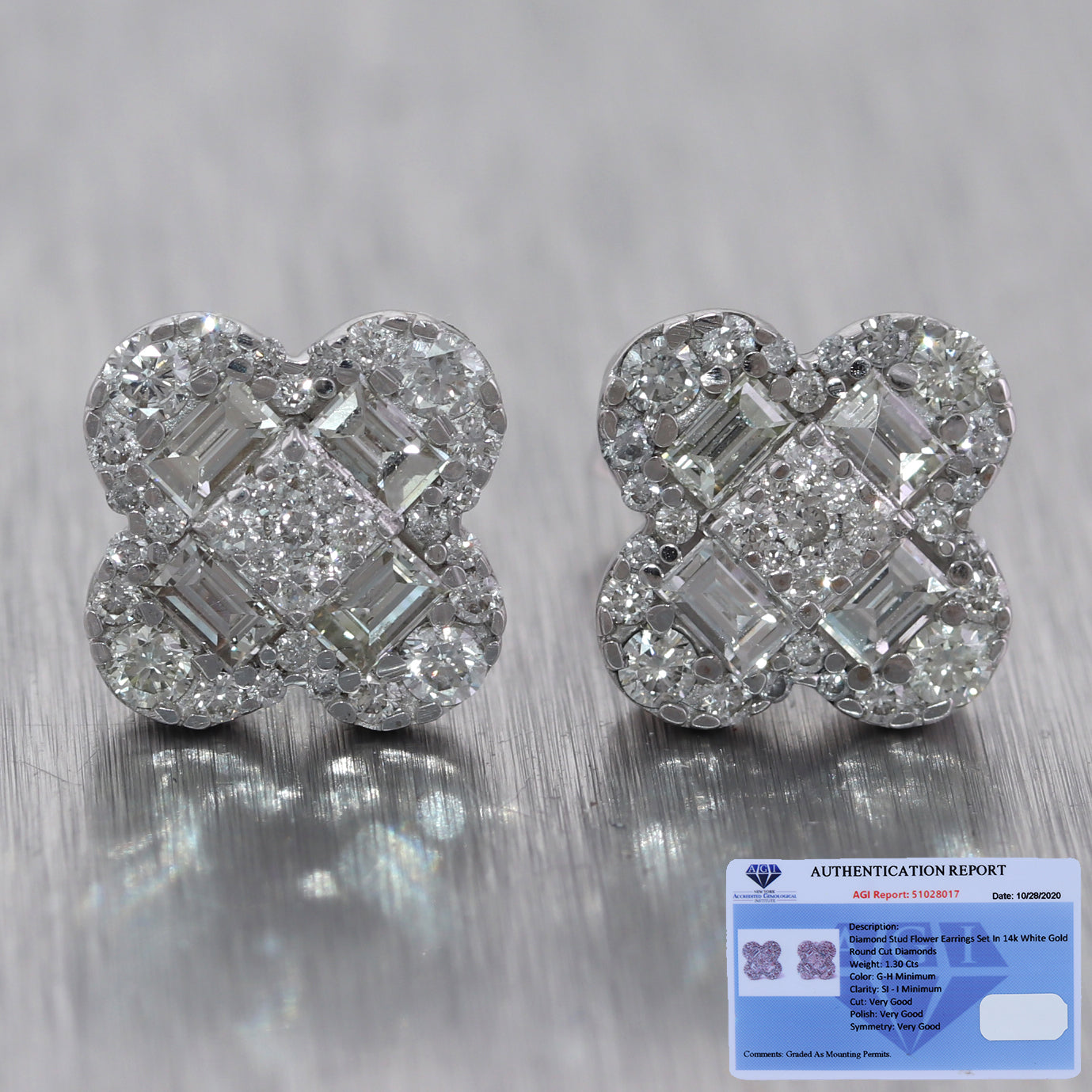 AGI 14k White Gold 1.62ctw Diamond Flower Stud Earrings