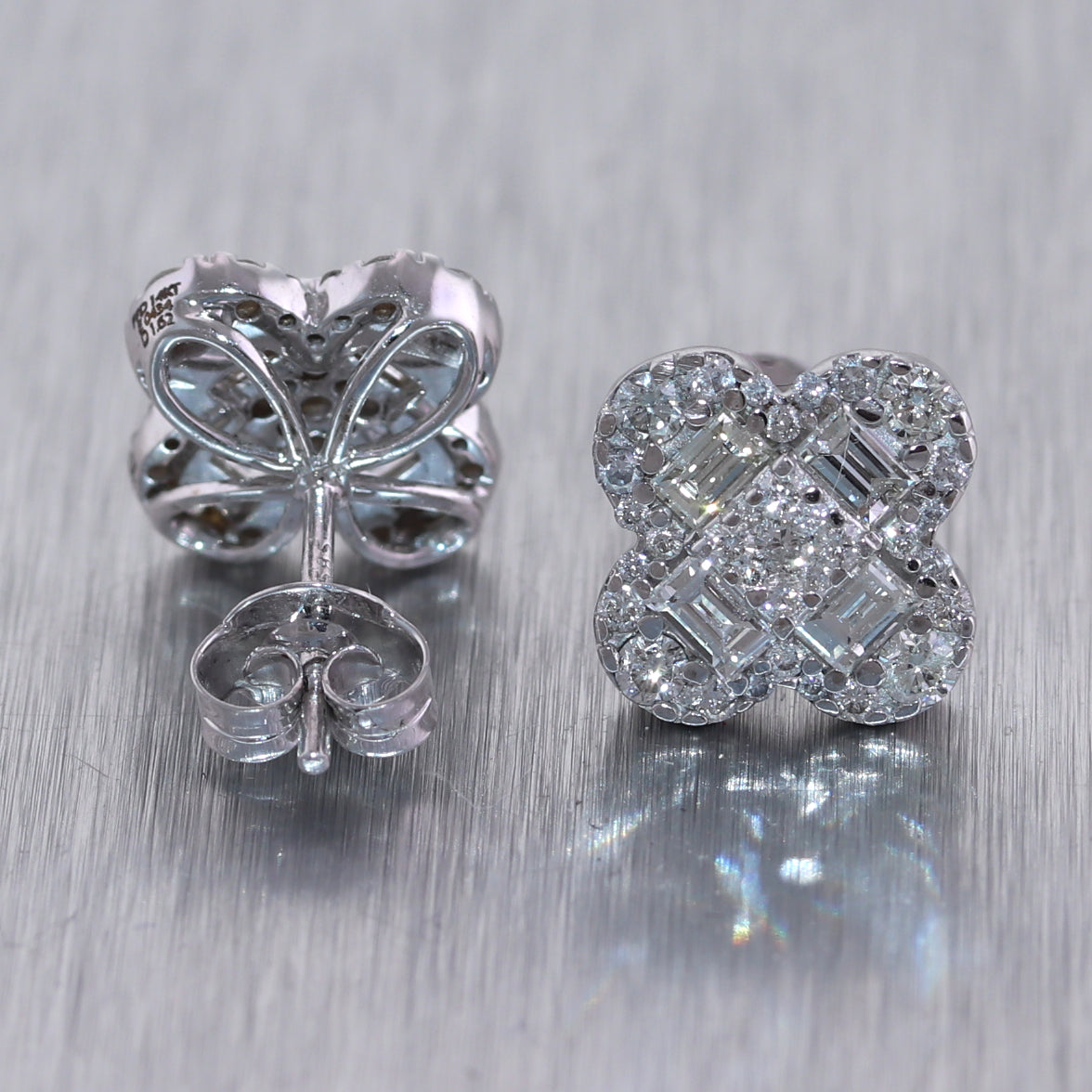 AGI 14k White Gold 1.62ctw Diamond Flower Stud Earrings
