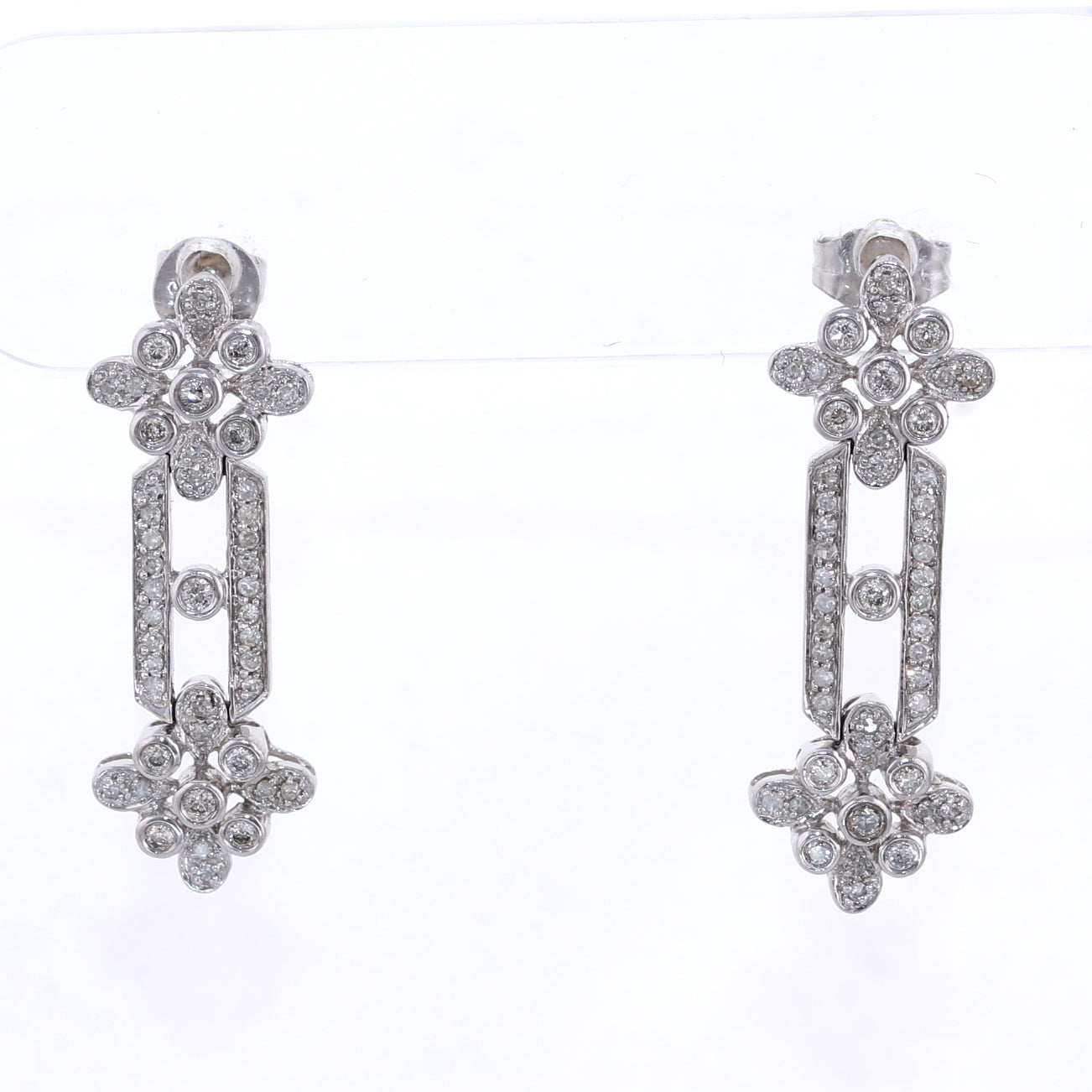 Vintage Estate 14k White Gold 1ctw Diamond Dangle Earrings