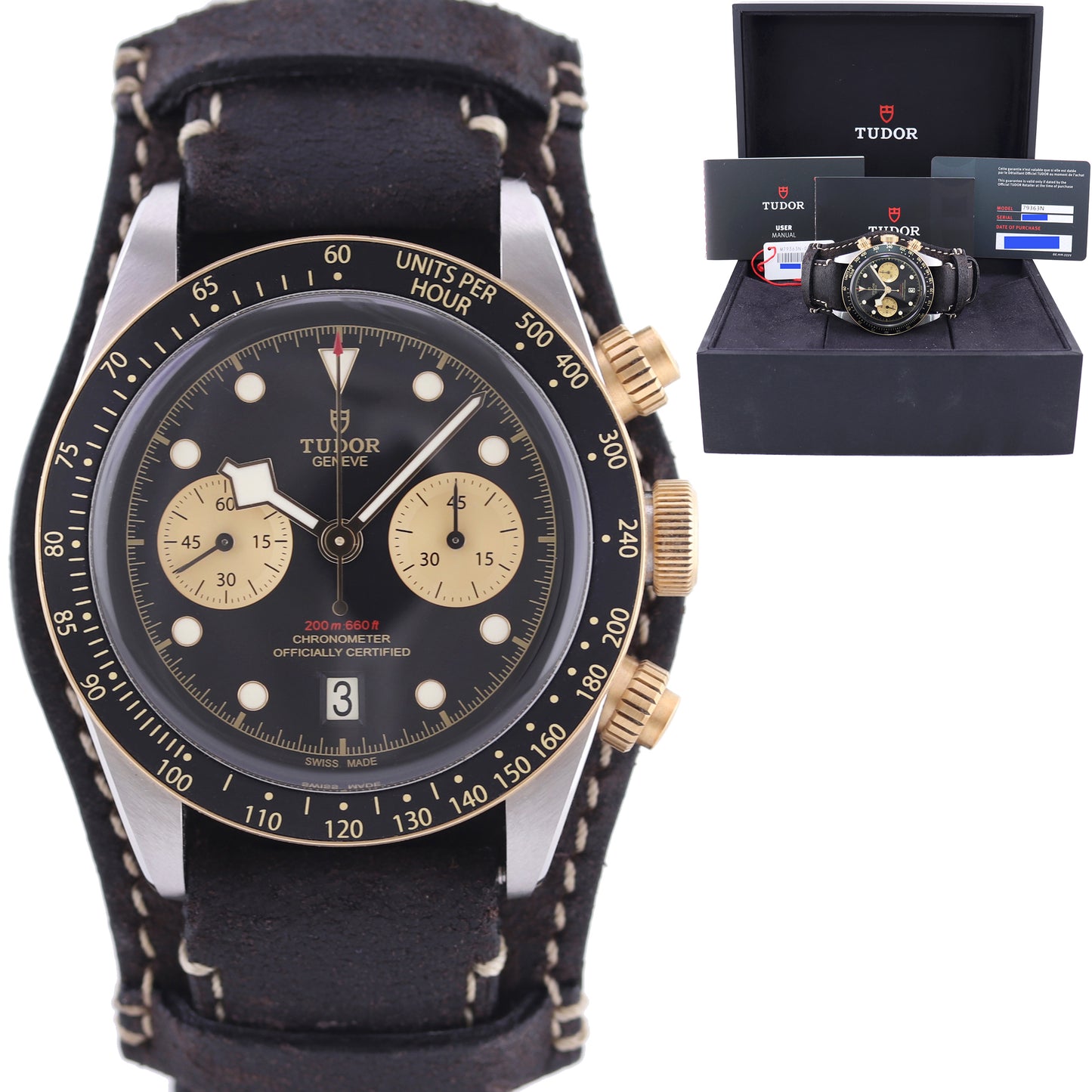 2022 PAPERS Tudor Black Bay Chronograph 79363N Two Tone Black 41mm Date Watch
