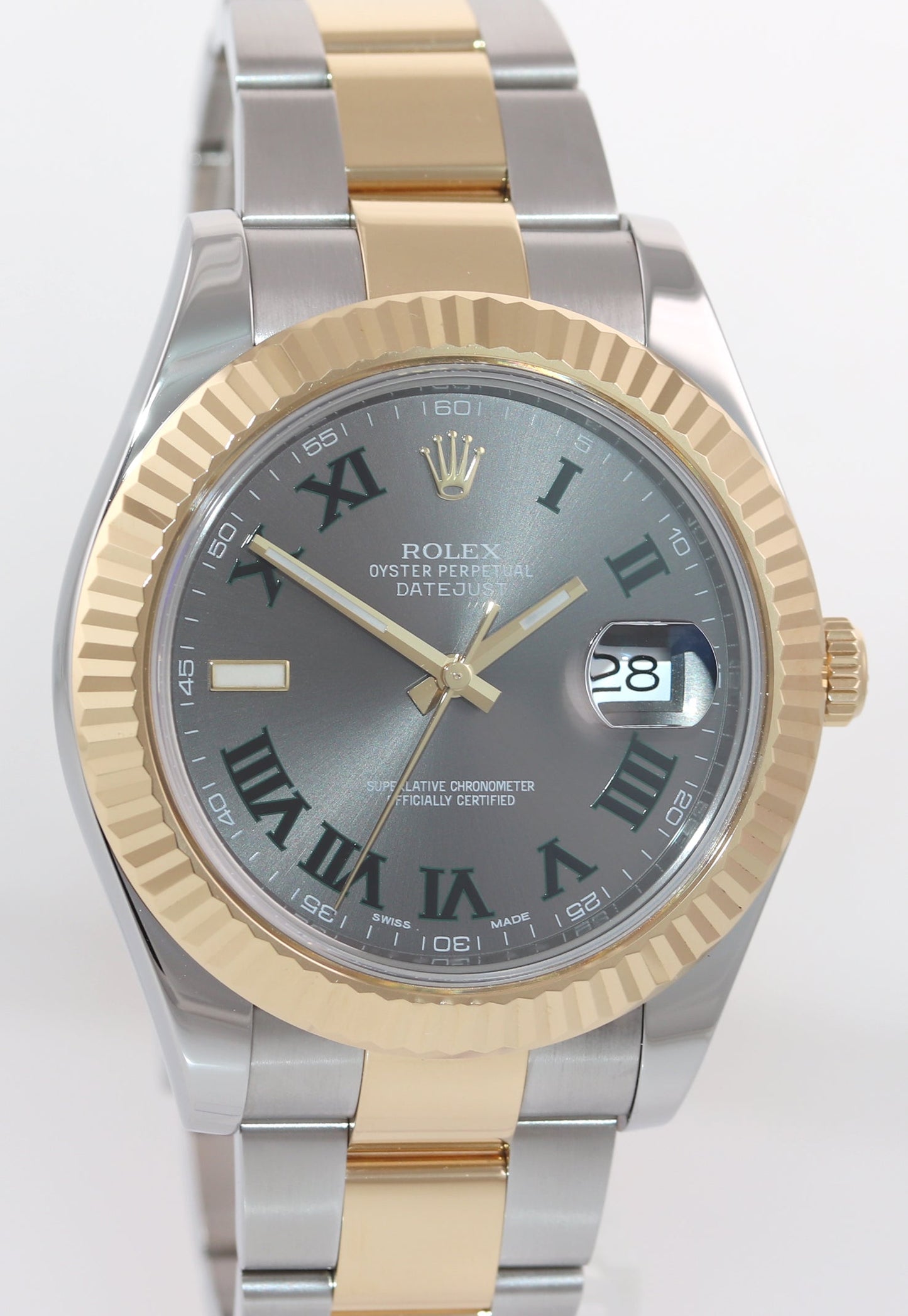 MINT 2015 Rolex Datejust 2 Wimbledon Slate Roman 116333 Two-Tone Gold Watch Box