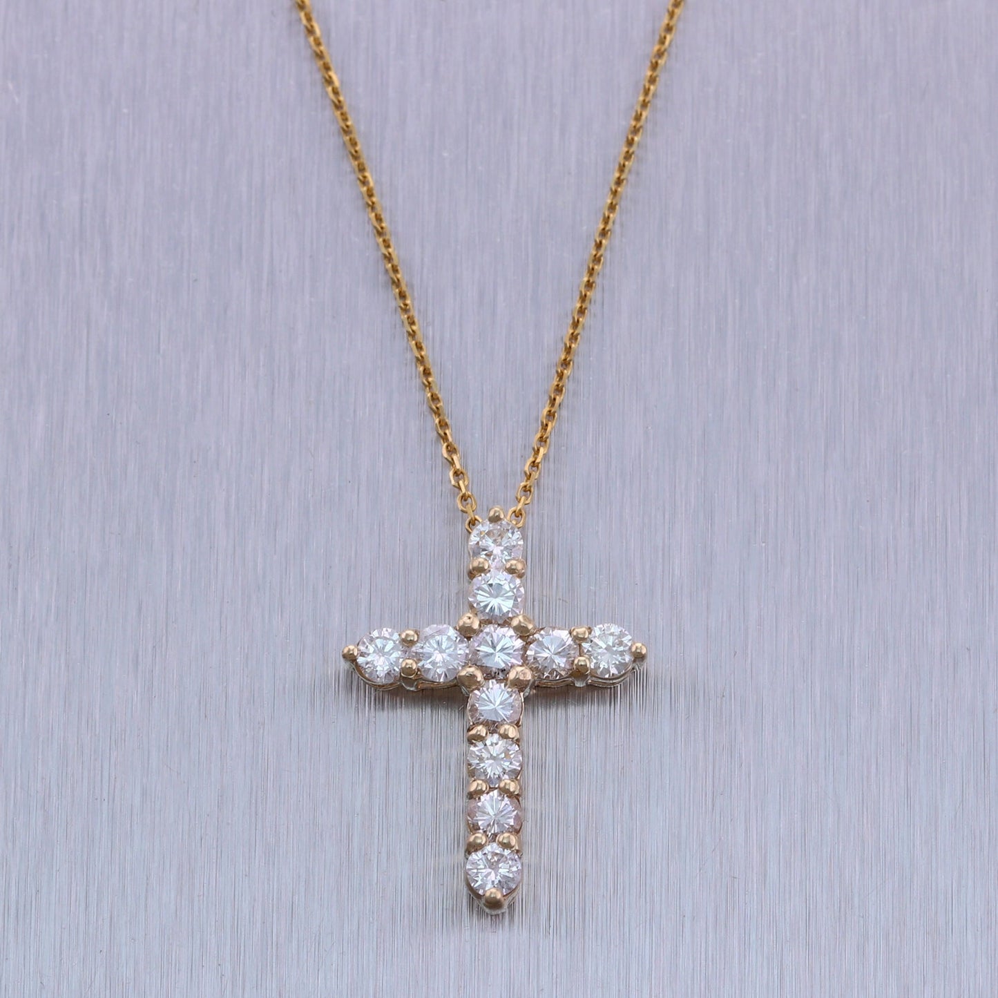 Modern 14k Yellow Gold 1.33ctw Diamond Cross 20" Necklace