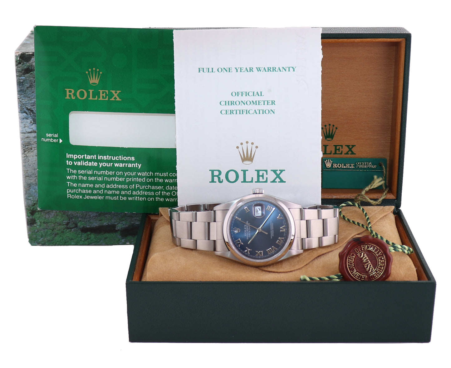 PAPERS Rolex DateJust 36mm 16200 Steel Blue Roman Oyster 36mm Watch Box