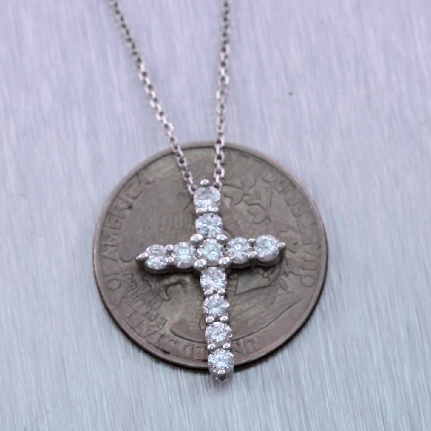 14k White Gold 0.82ctw Diamond Cross 20" Necklace