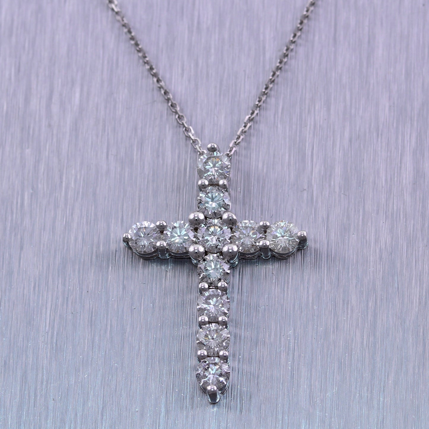 14k White Gold 2.10ctw Diamond Cross 20" Necklace