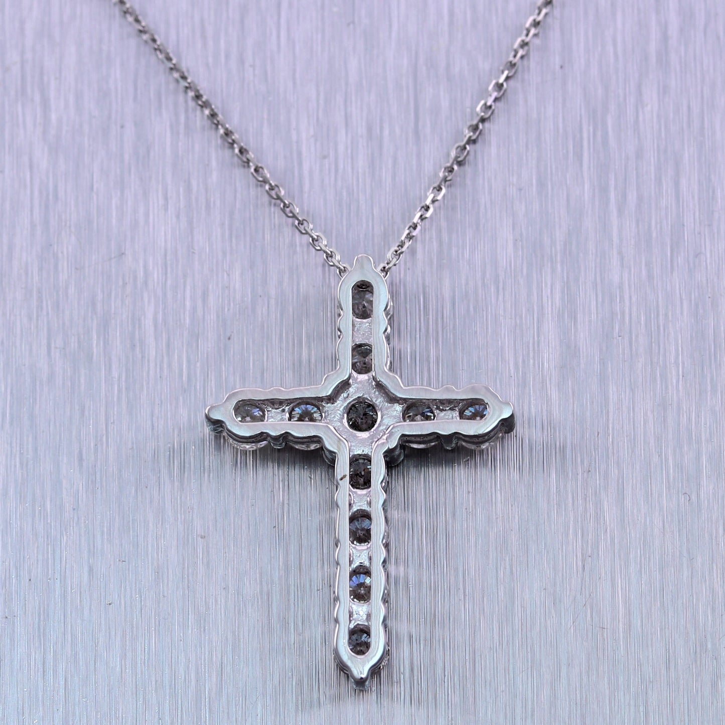 14k White Gold 2.10ctw Diamond Cross 20" Necklace