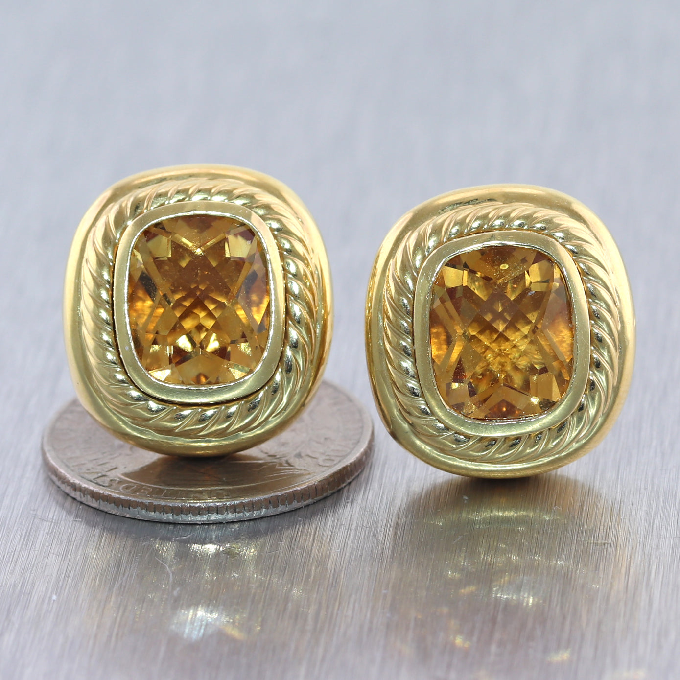 David Yurman 18k Yellow Gold Citrine Earrings