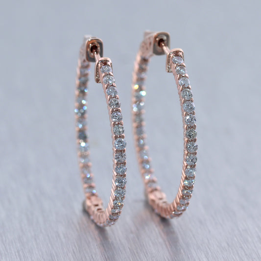 14k Rose Gold 2.60ctw Diamond In & Out Hoop Earrings