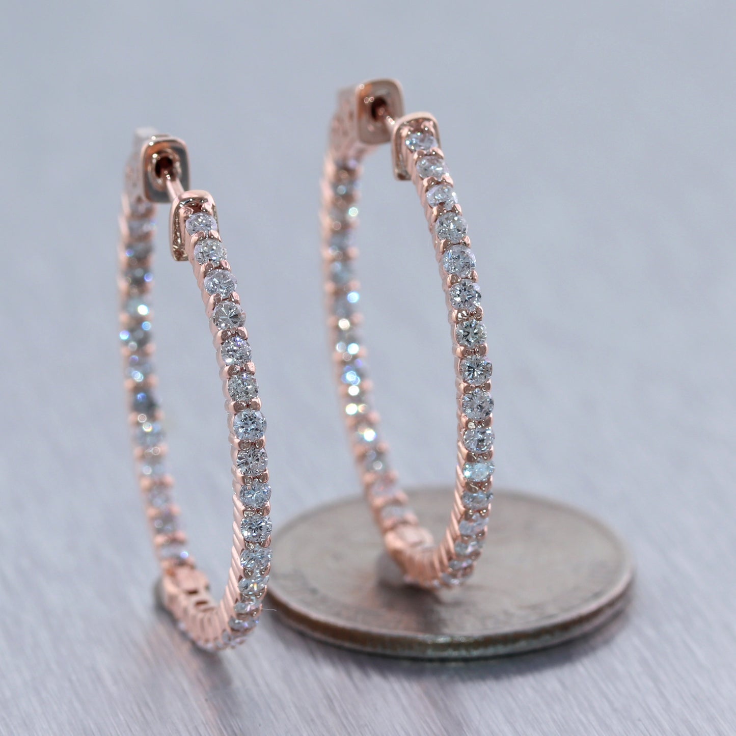 14k Rose Gold 2.60ctw Diamond In & Out Hoop Earrings