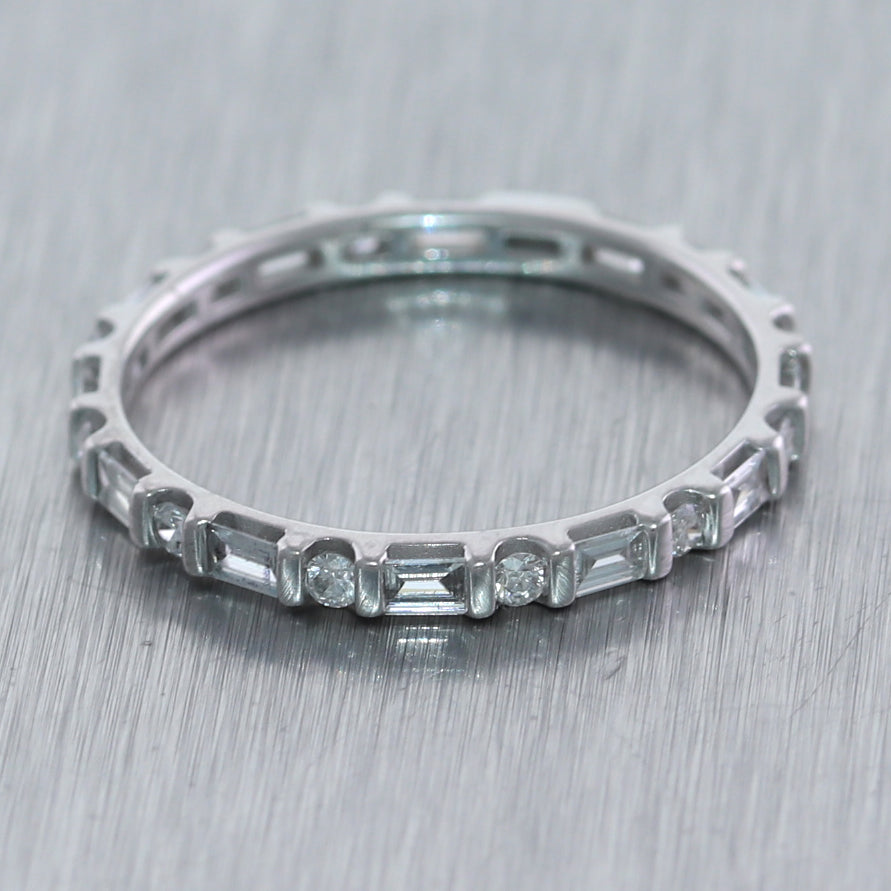 14k White Gold 0.50ctw Round & Emerald Cut Diamond Band Ring
