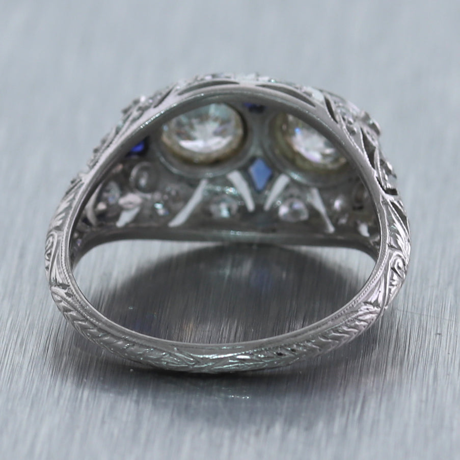 1920's Antique Art Deco Platinum 1.51ctw Diamond & Sapphire Ring