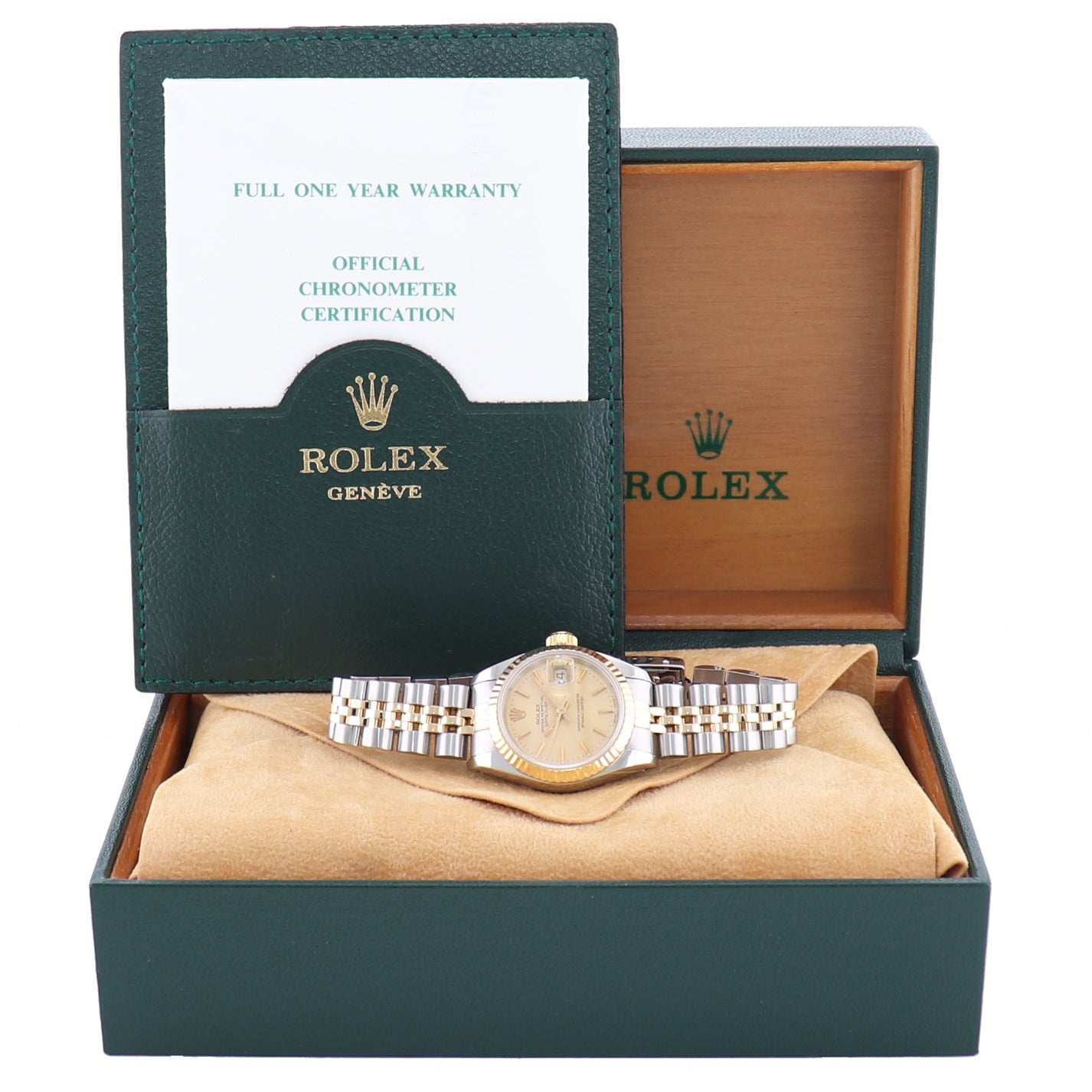 PAPERS Ladies Rolex DateJust 26mm 69173 Two Tone Gold Steel Champagne Watch Box