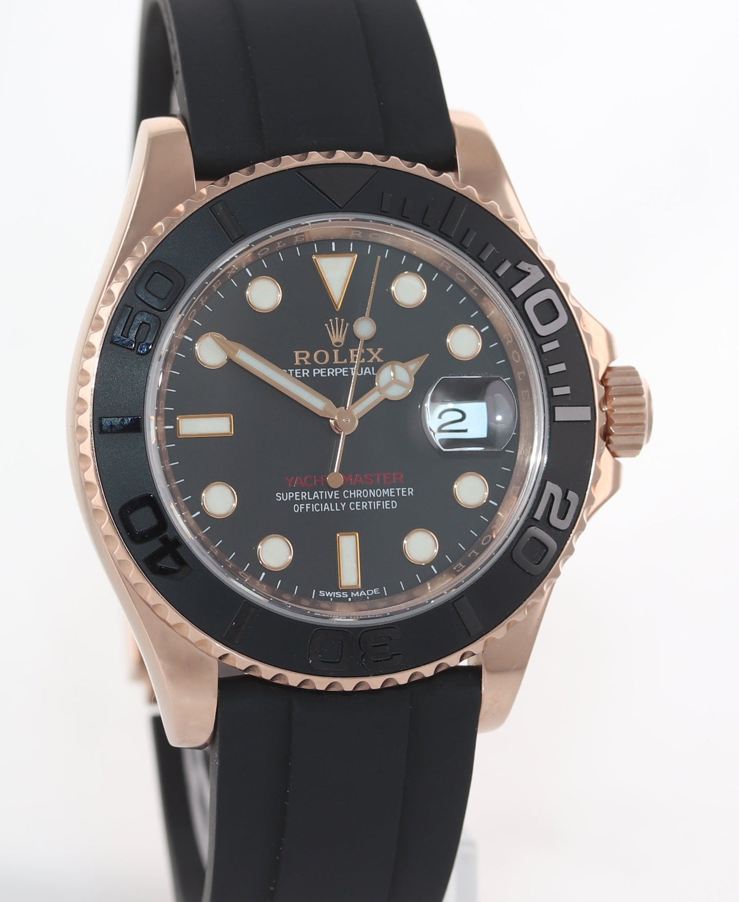 2018 PAPERS MINT Rolex Yacht-Master 116655 Everose 40mm Black Oysterflex Watch