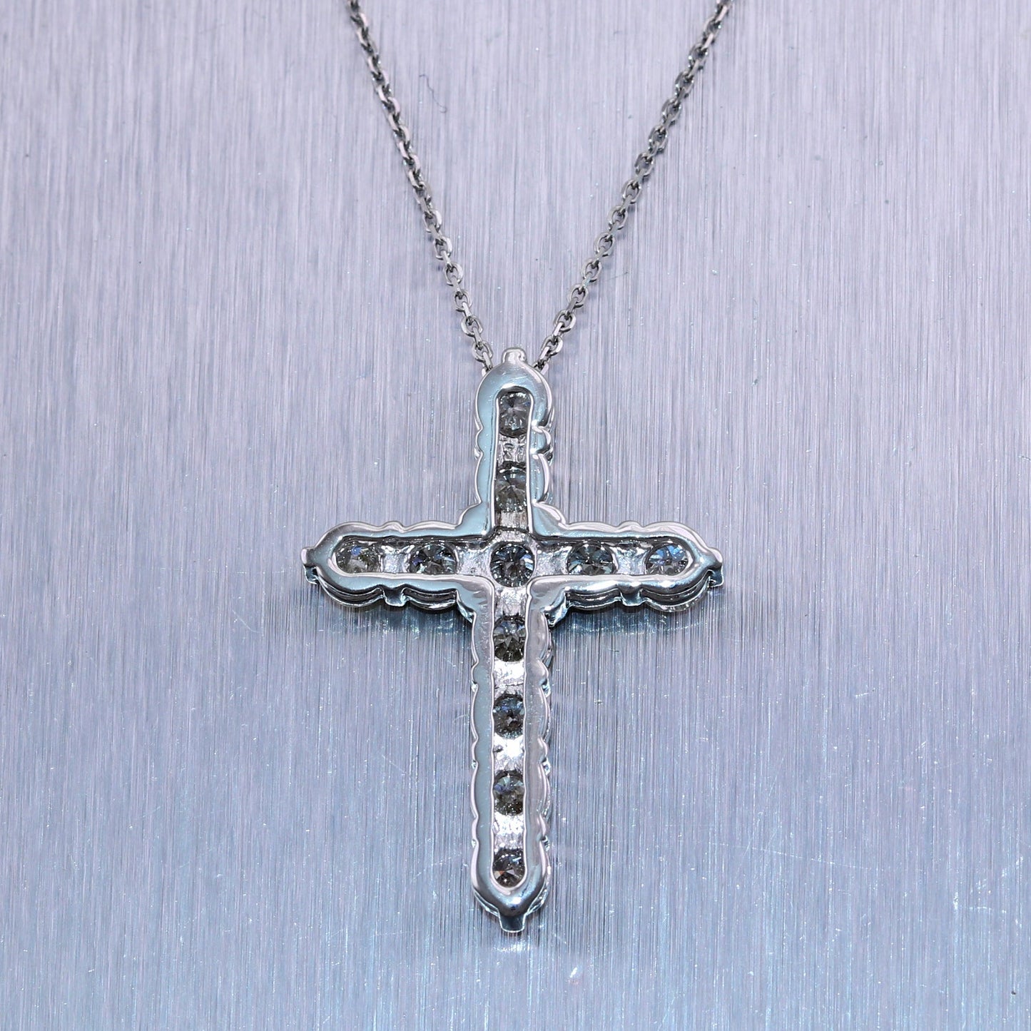 Modern 14k White Gold 3.12ctw Diamond Cross 20" Necklace