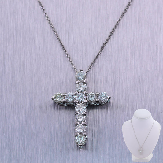 Modern 14k White Gold 2.65ctw Diamond Cross 20" Necklace