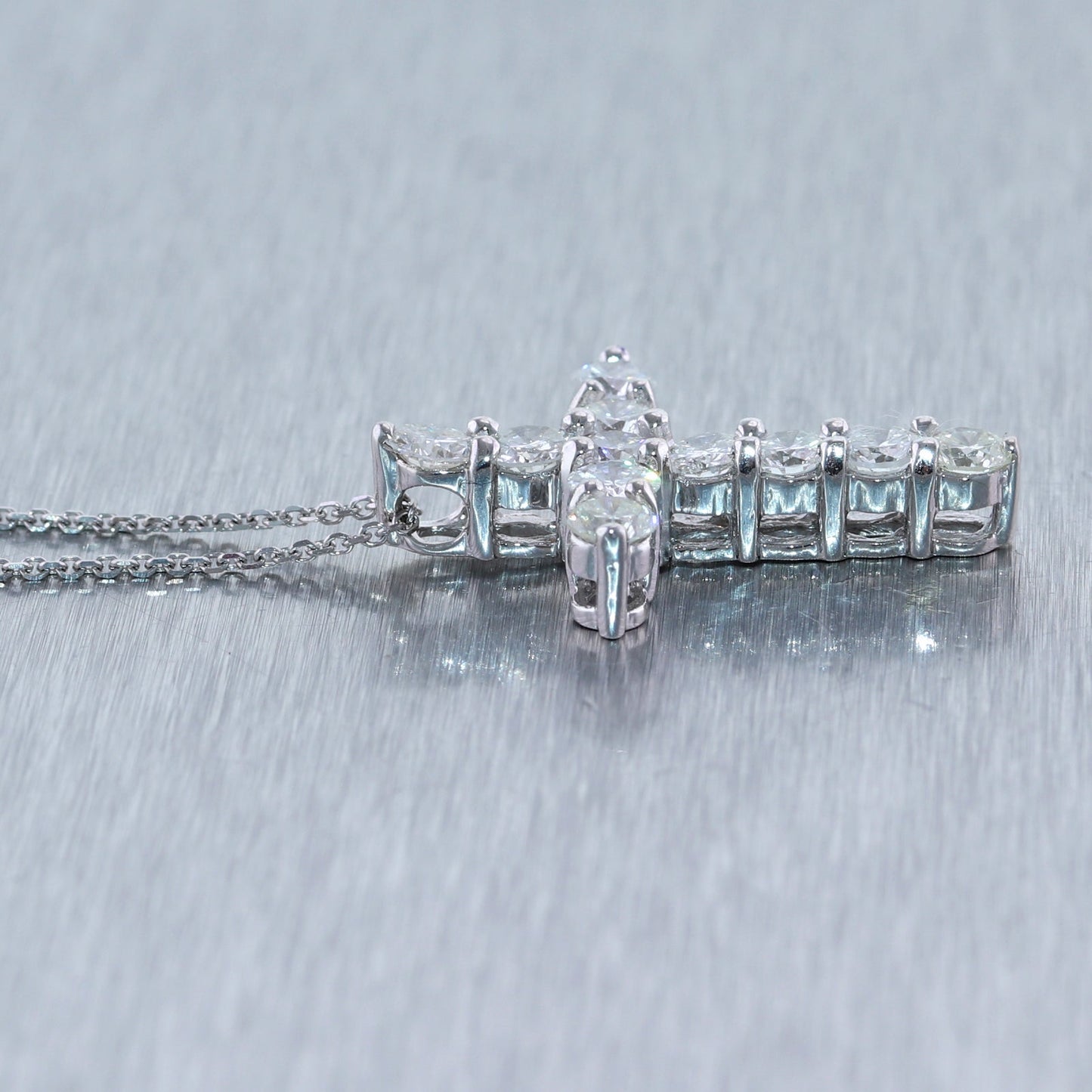 Modern 14k White Gold 2.65ctw Diamond Cross 20" Necklace