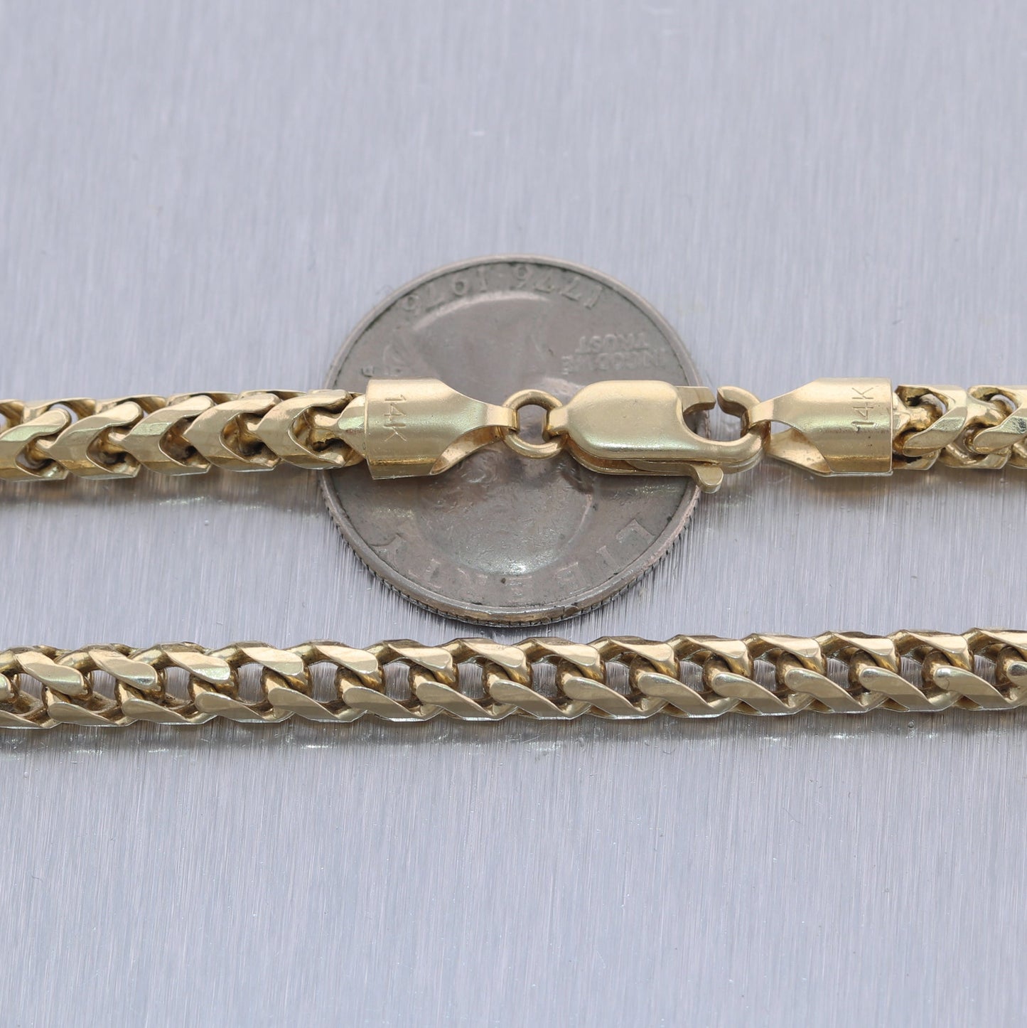 Men's 75.9g 14k Yellow Gold Franco Wheat Braid 24" Chain Necklace