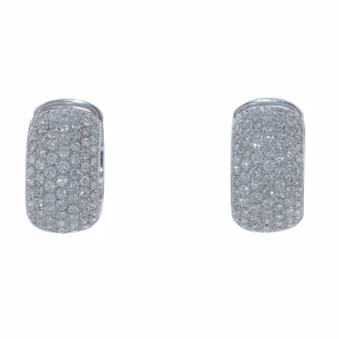 Modern 18k White Gold 2.90ctw Pave Diamond Huggie Earrings