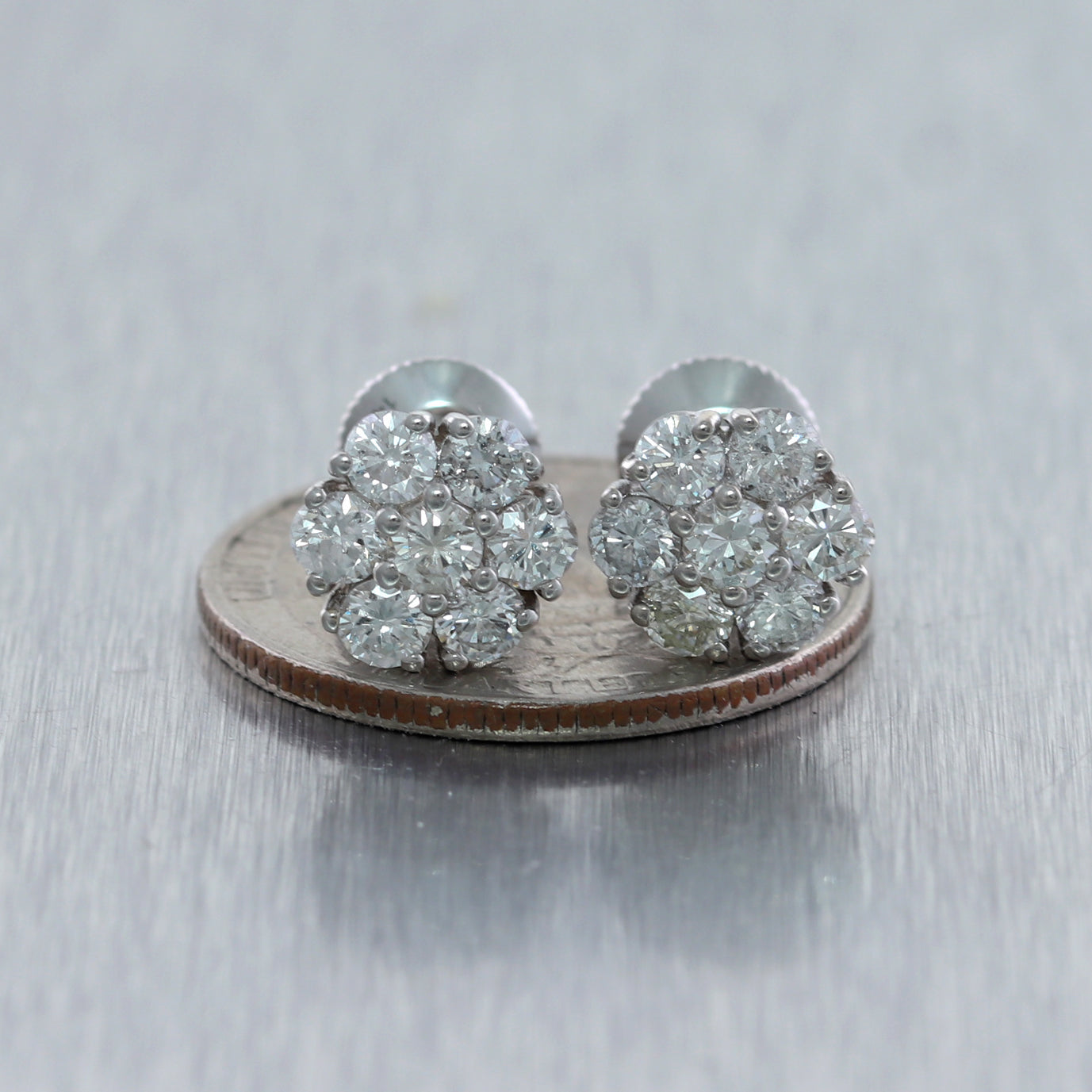 14k White Gold 1.89ctw Diamond Cluster Stud Earrings