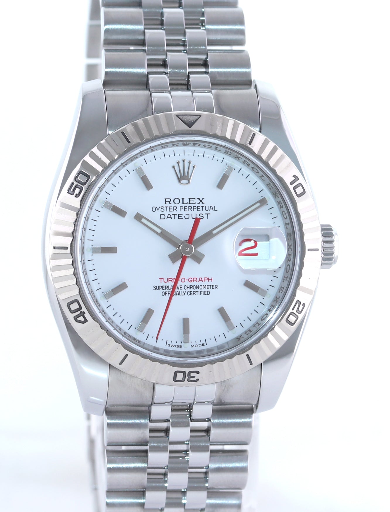 PAPERS Rolex DateJust 116264 Turn-O-Graph White Steel Jubilee White Gold Bezel Watch