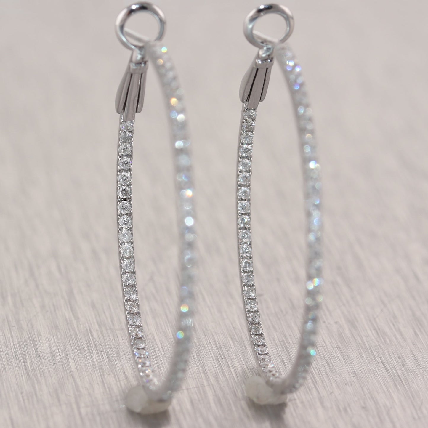 Modern 18k White Gold 1ctw Diamond In & Out Hoop Earrings