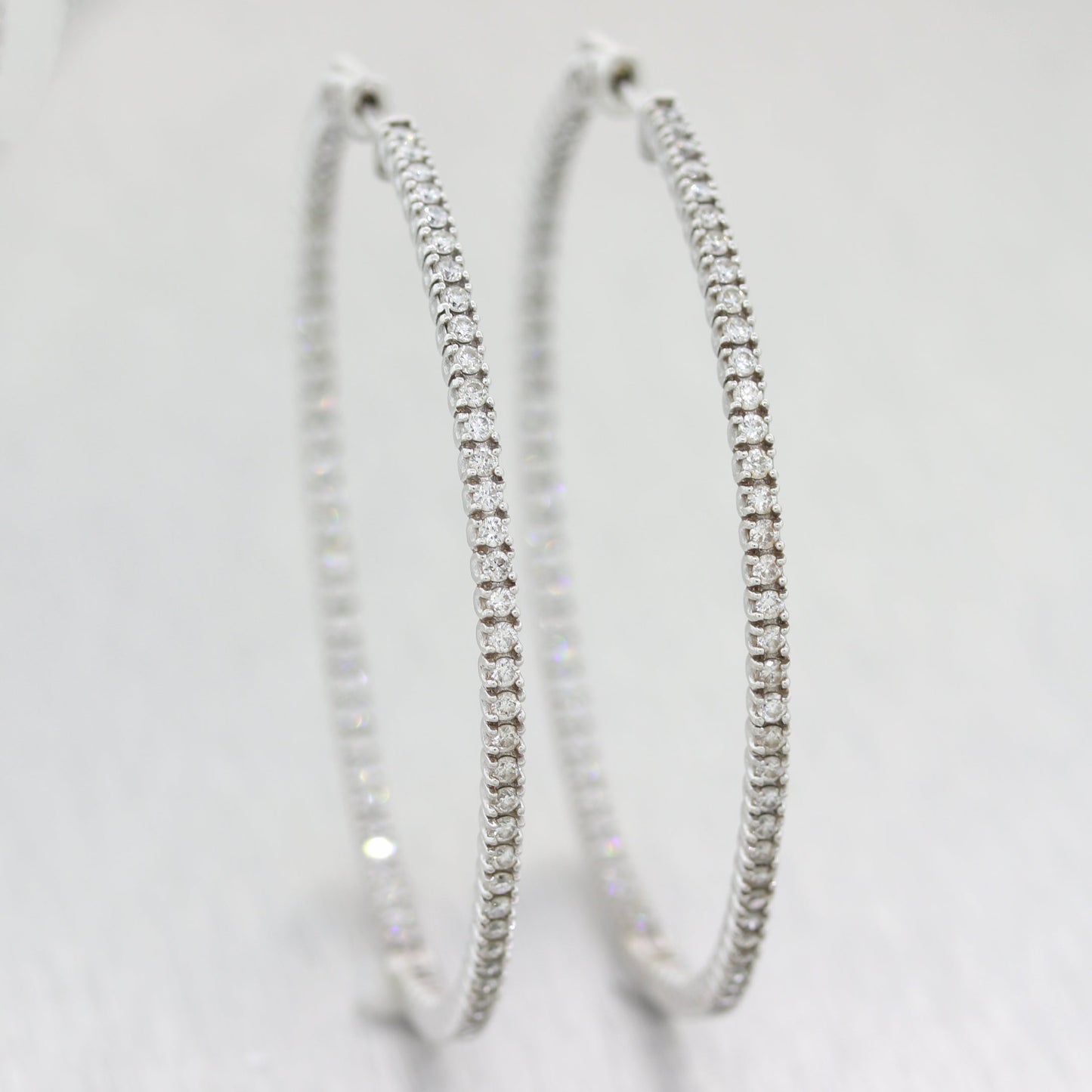 Modern 14k White Gold Extra Large 3ctw Diamond In & Out Hoop Earrings