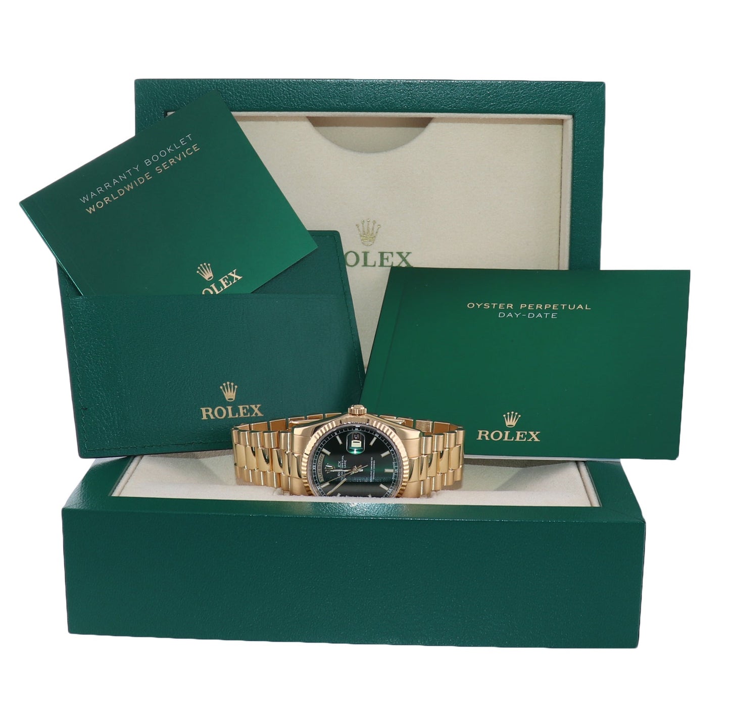 Rolex President Yellow Gold 36mm Green Dial 118238 Watch Box