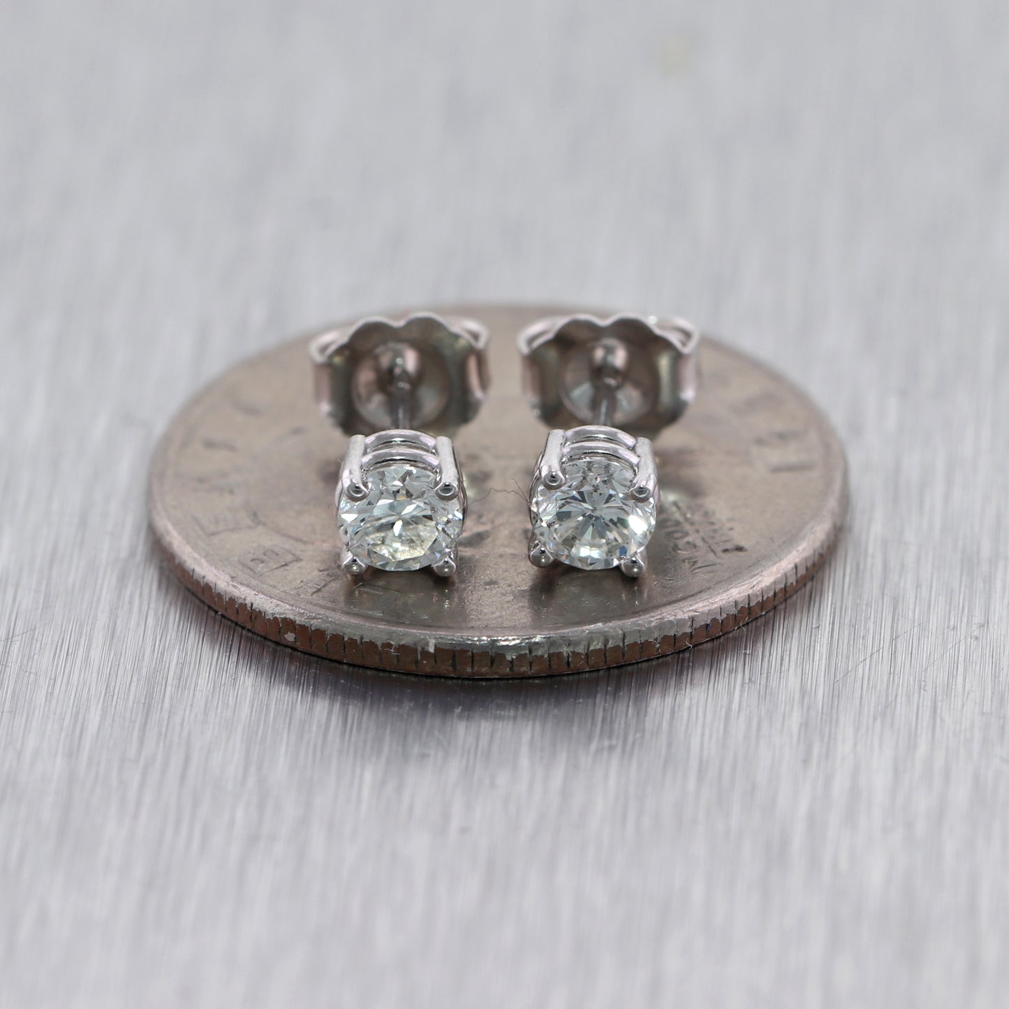 Modern 14k White Gold 0.53ctw Diamond Stud Earrings
